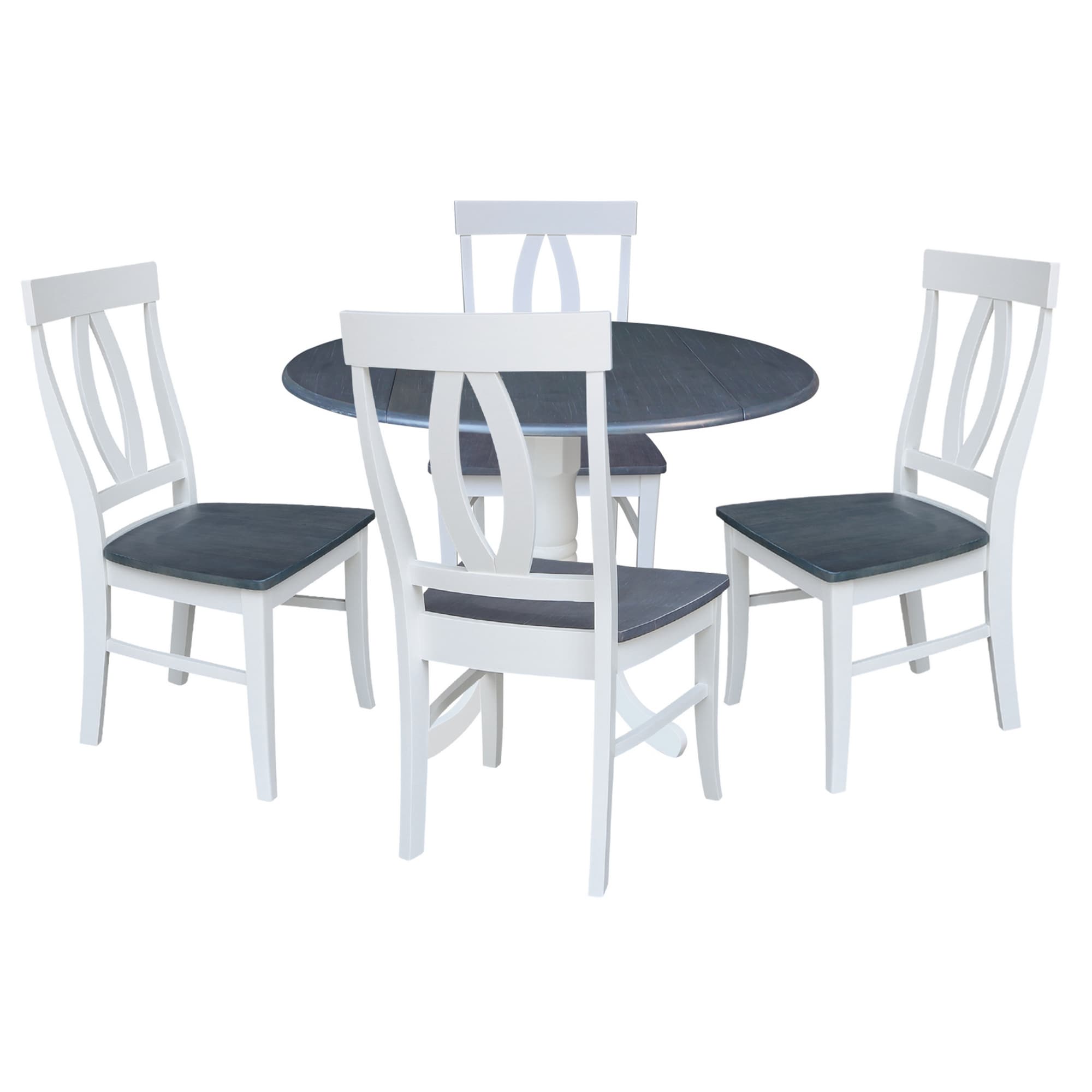 International Concepts K05-42DP-C170-4 White/Heather Gray Traditional Dining Room Set with Round Table (Seats 4)