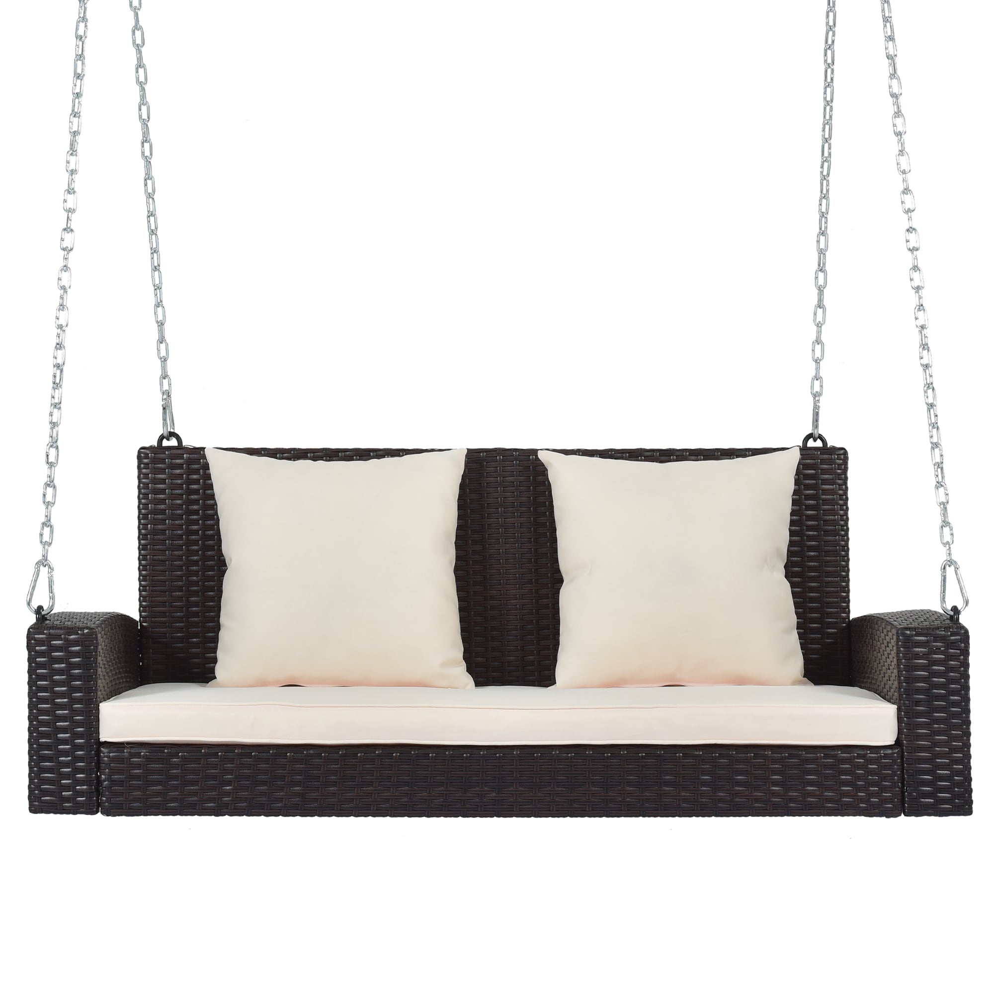 Bayfeve BFG-WF005D 2-Person Wicker Hanging Swing Chair 2 -person Brown Steel Outdoor Swing