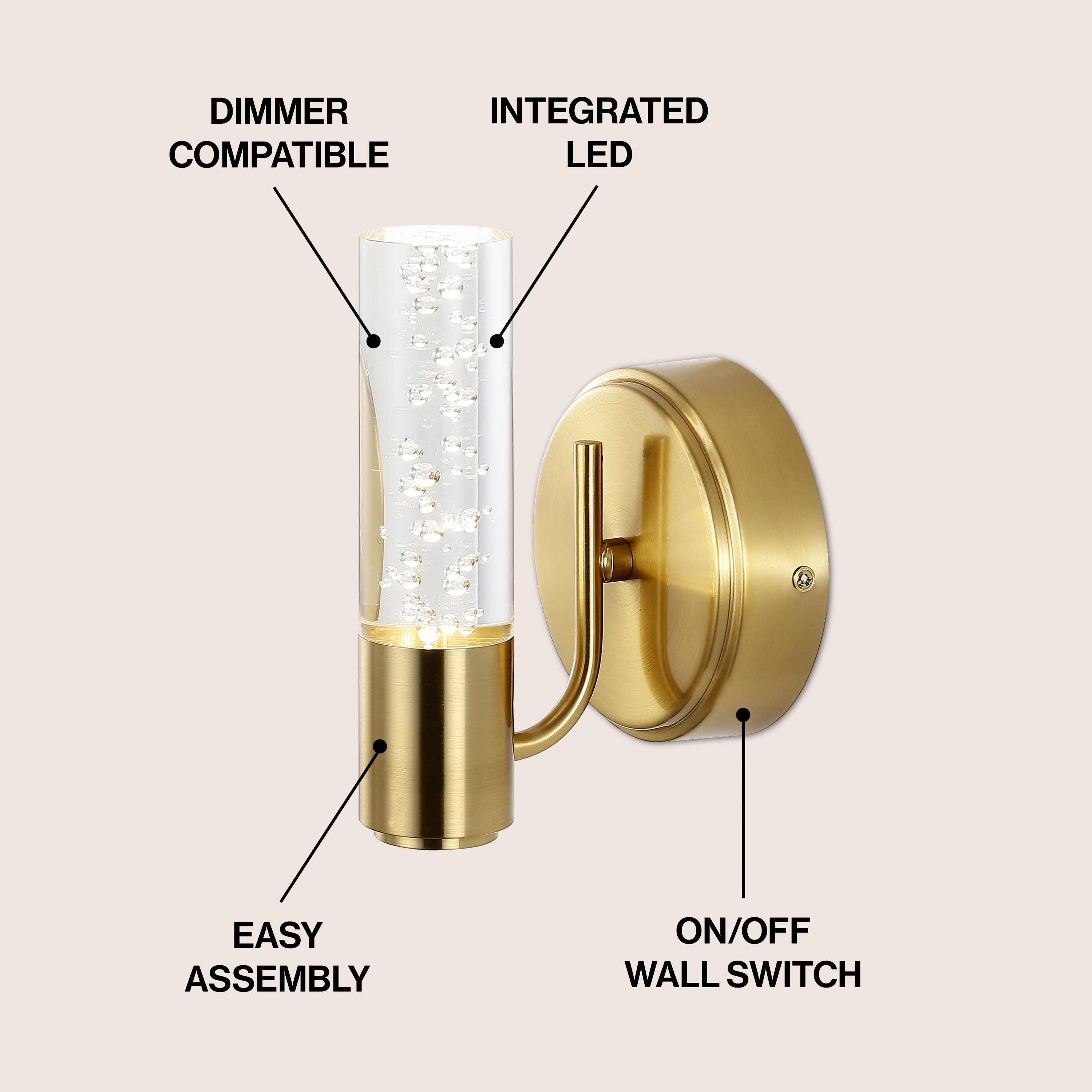 Bolha Classic Minimalist Brass-Gold LED Vanity Wall Light
