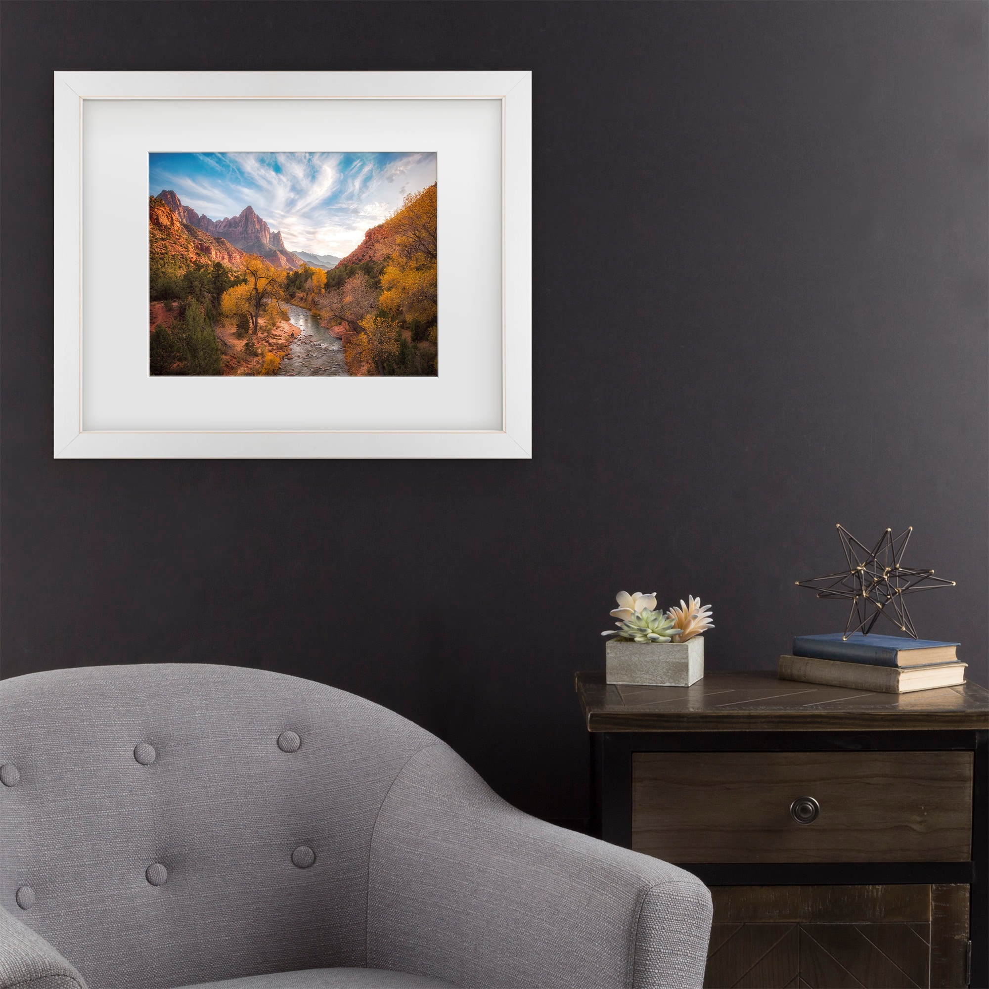 Trademark Fine Art 1X10942-E1620MF Watchman Sunset Michael Zheng White Frame Wood Framed 16-Inches H x 20-Inches W Modern Canvas Print