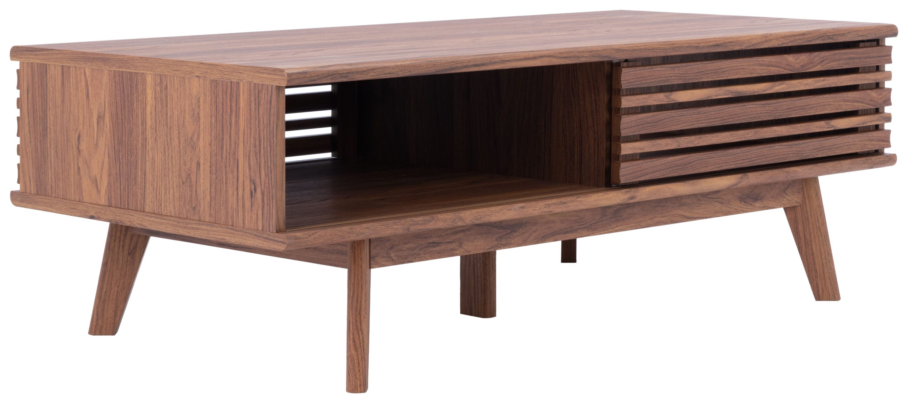 Rori Retro Chic Walnut Coffee Table with Metal Accents