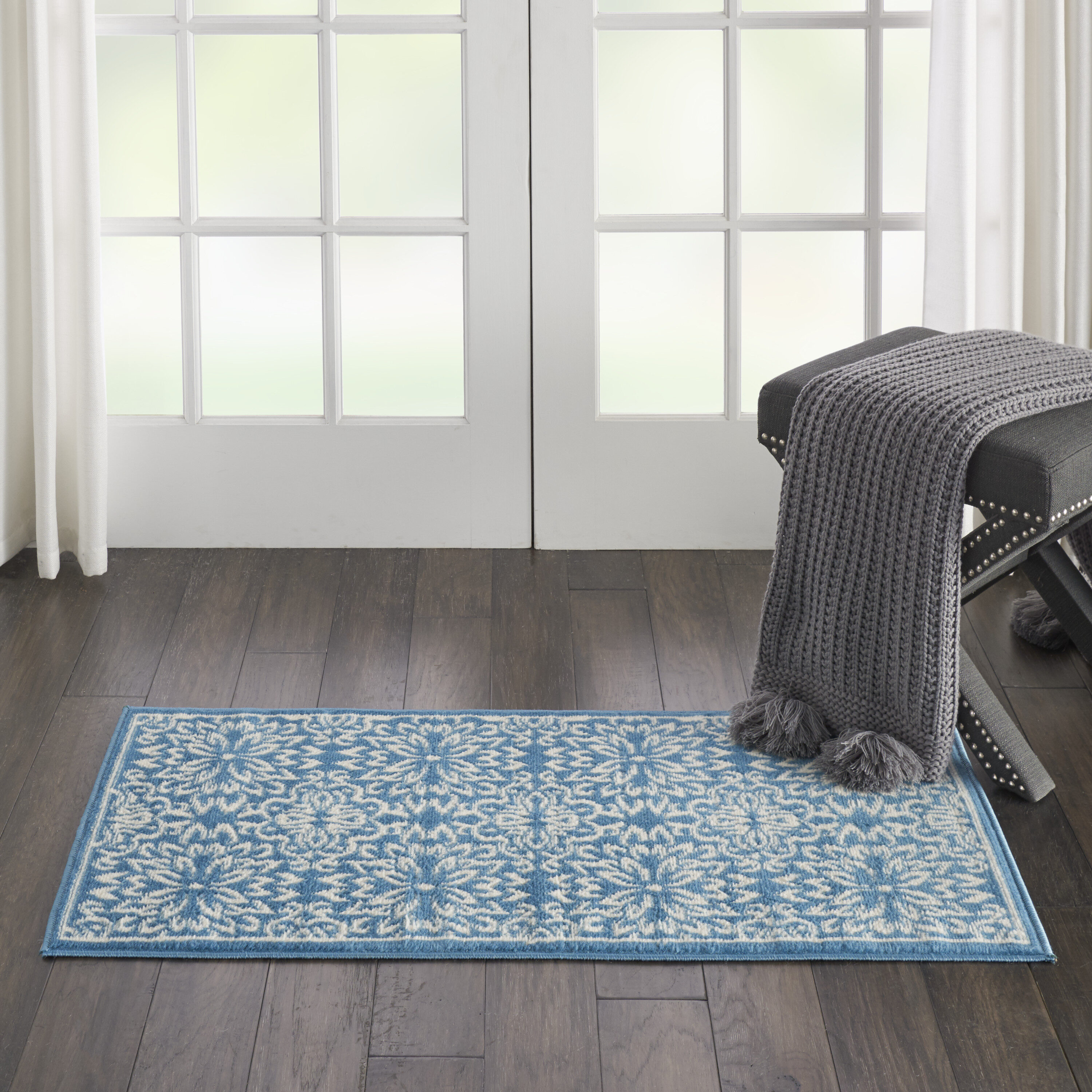 Nourison 99446478146 Jubilant 2 x 4 (ft) Loomed Polypropylene Ivory/Blue Irregular Indoor Abstract Runner rug