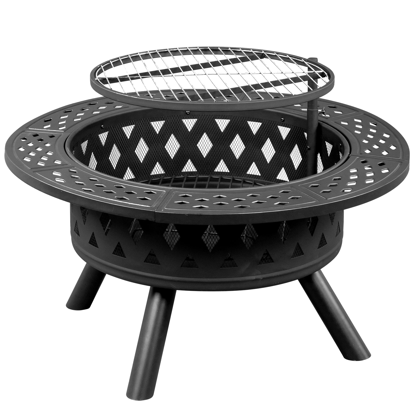 Outopee Fire Pit 38-in W Black Steel Wood-Burning Fire Pit in the Wood ...