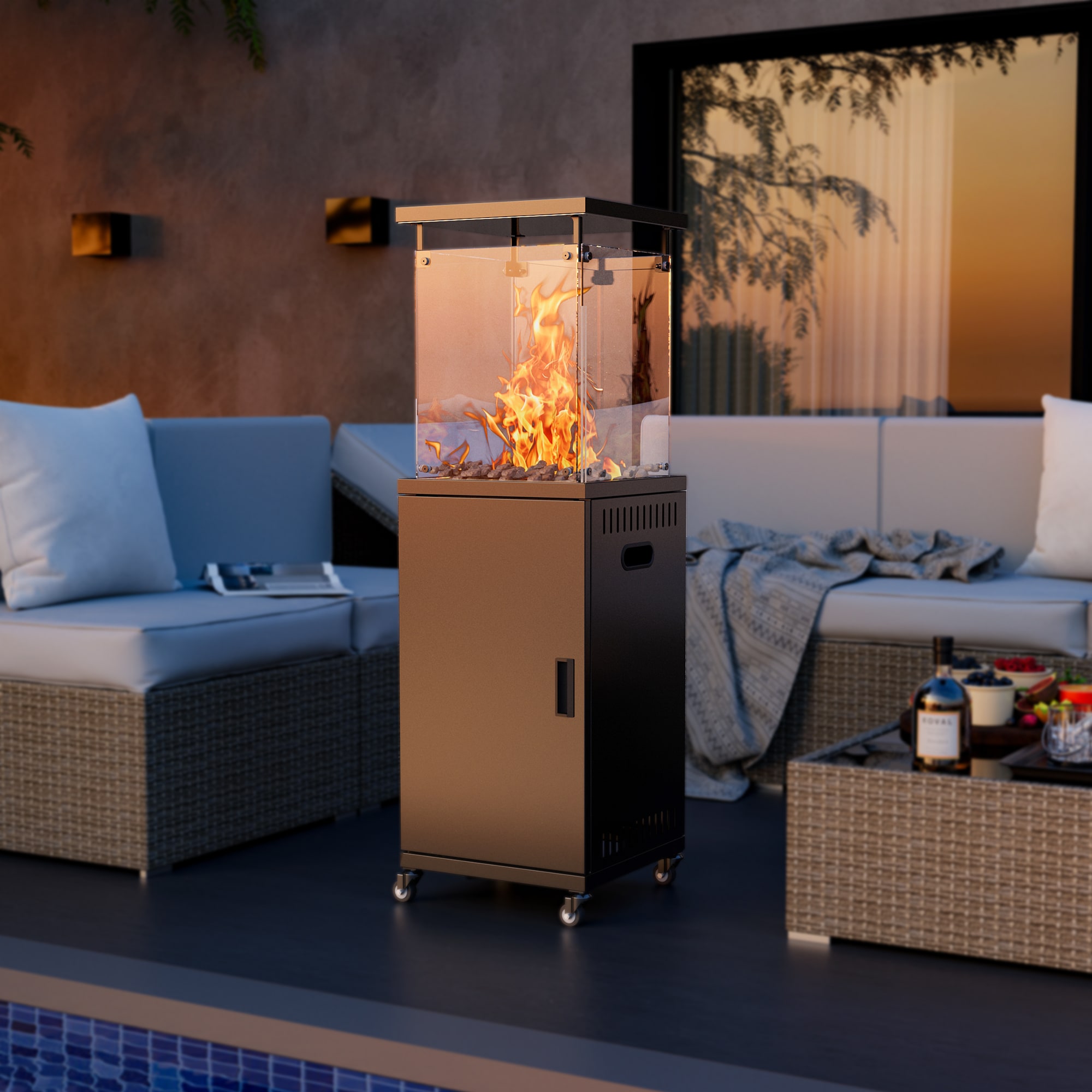 PamaPic PH-FXH-WL1 50000 -BTU Black Steel Floorstanding Liquid propane Patio Heater