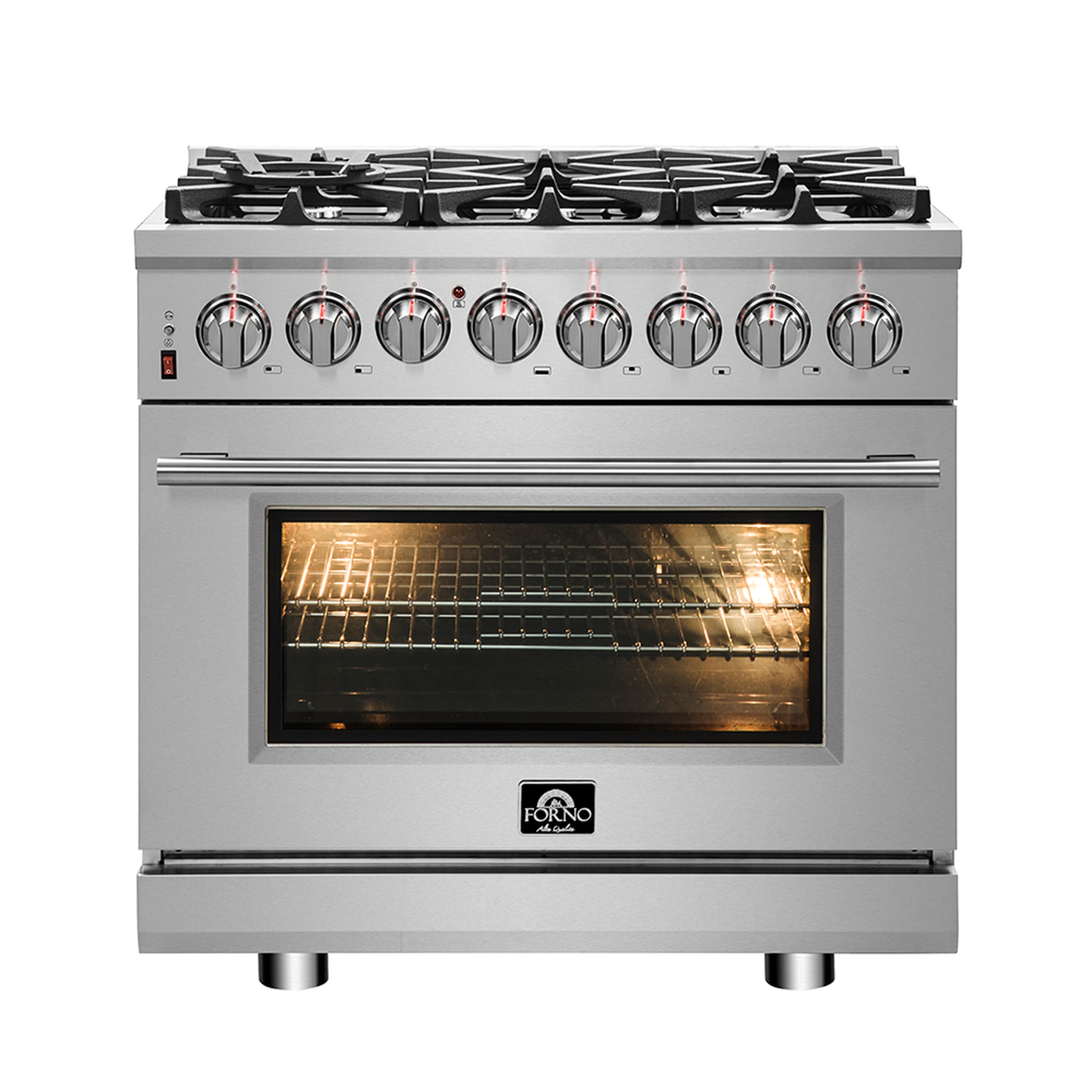 FORNO Capriasca Professional 36-in Deep Recessed 6 Burners Freestanding  Dual Fuel Range (Stainless Steel) in the Single Oven Dual Fuel Ranges  department at