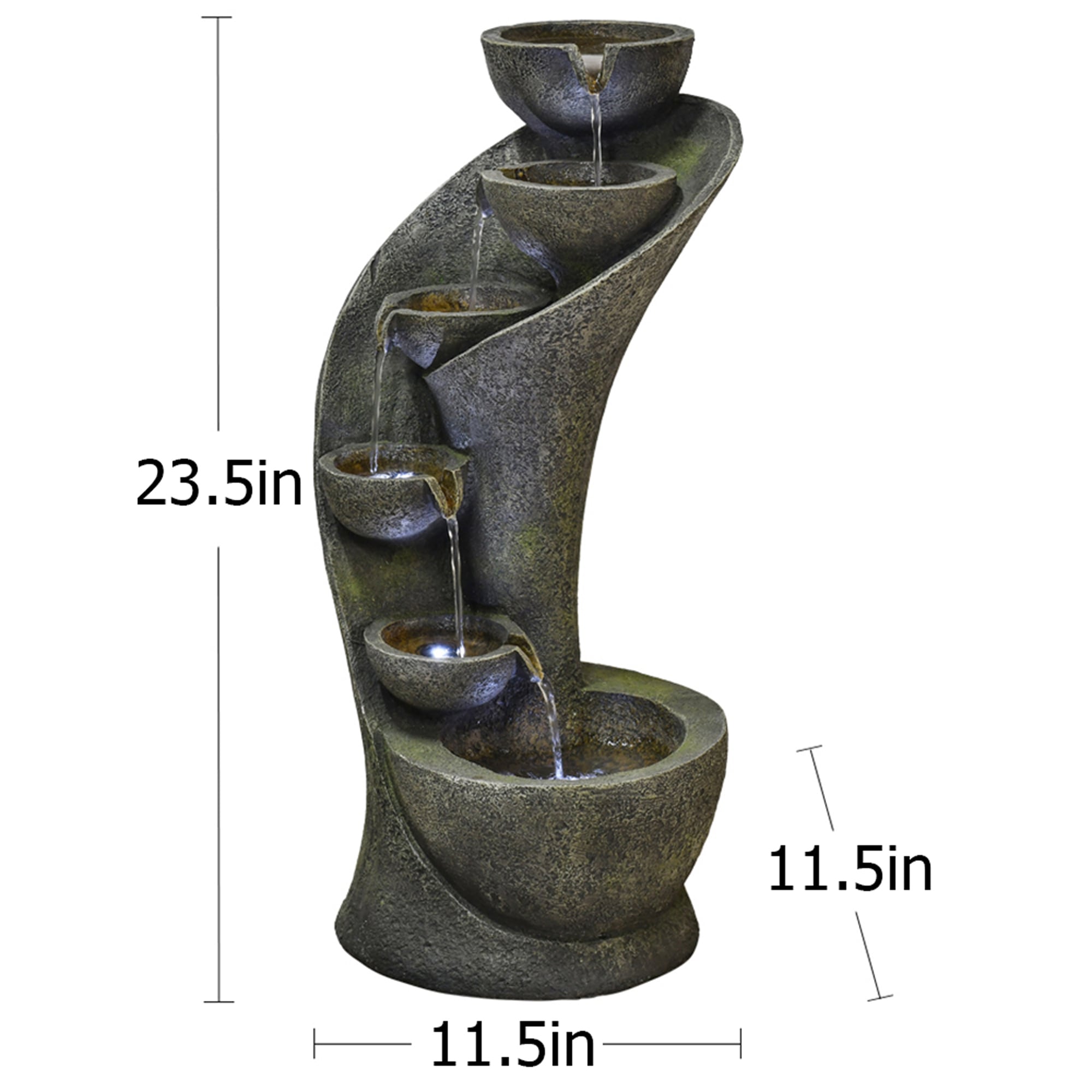 Watnature Floor Water Fountain 23.5-in H Resin Tiered Fountain Outdoor ...