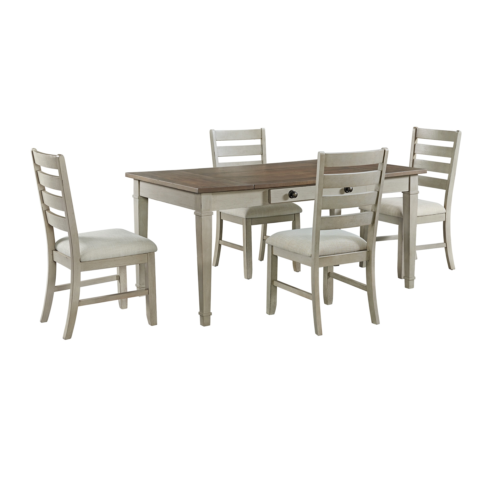 Picket House Furnishings D-9890-7-5PC Bloomfield Medium Brown and Washed Stone Country Dining Room Set with Rectangular Table ( Seats 4 )
