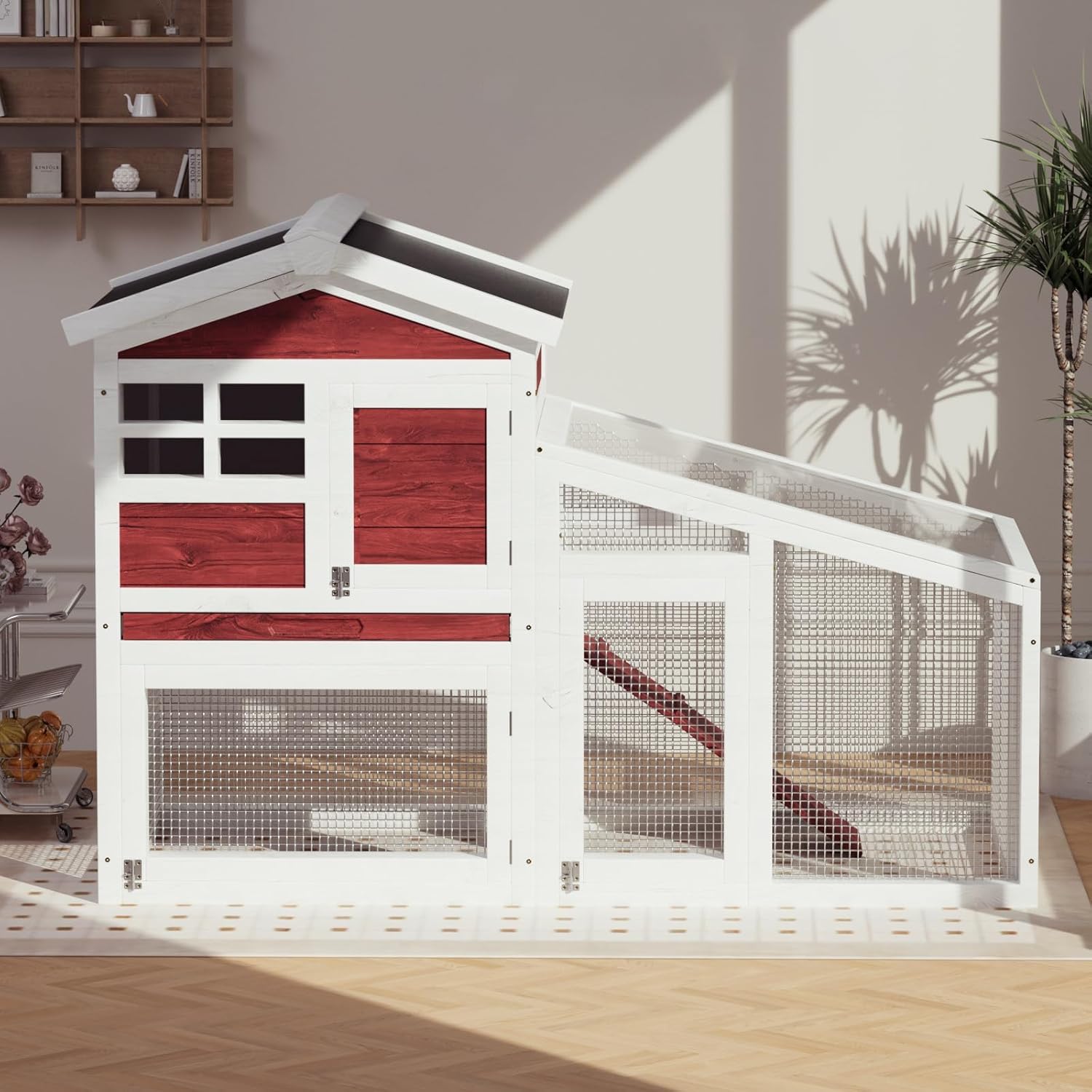 Garvee Double Layer Rabbit Hutch Wooden Bunny Cage with Run Removable ...