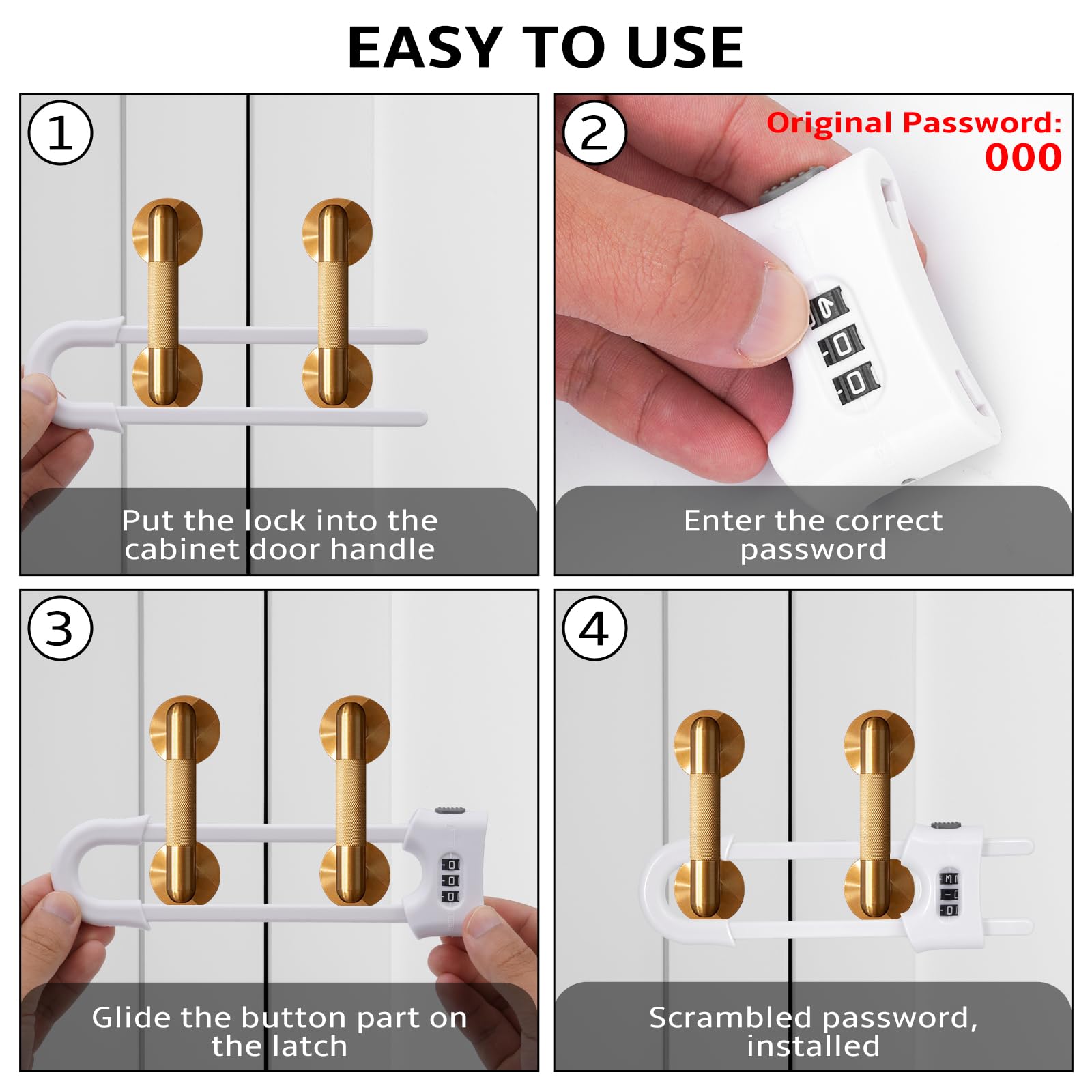 LILILIAN FMY 4 Pack Cabinet Locks with Combination U Shaped Sliding ...