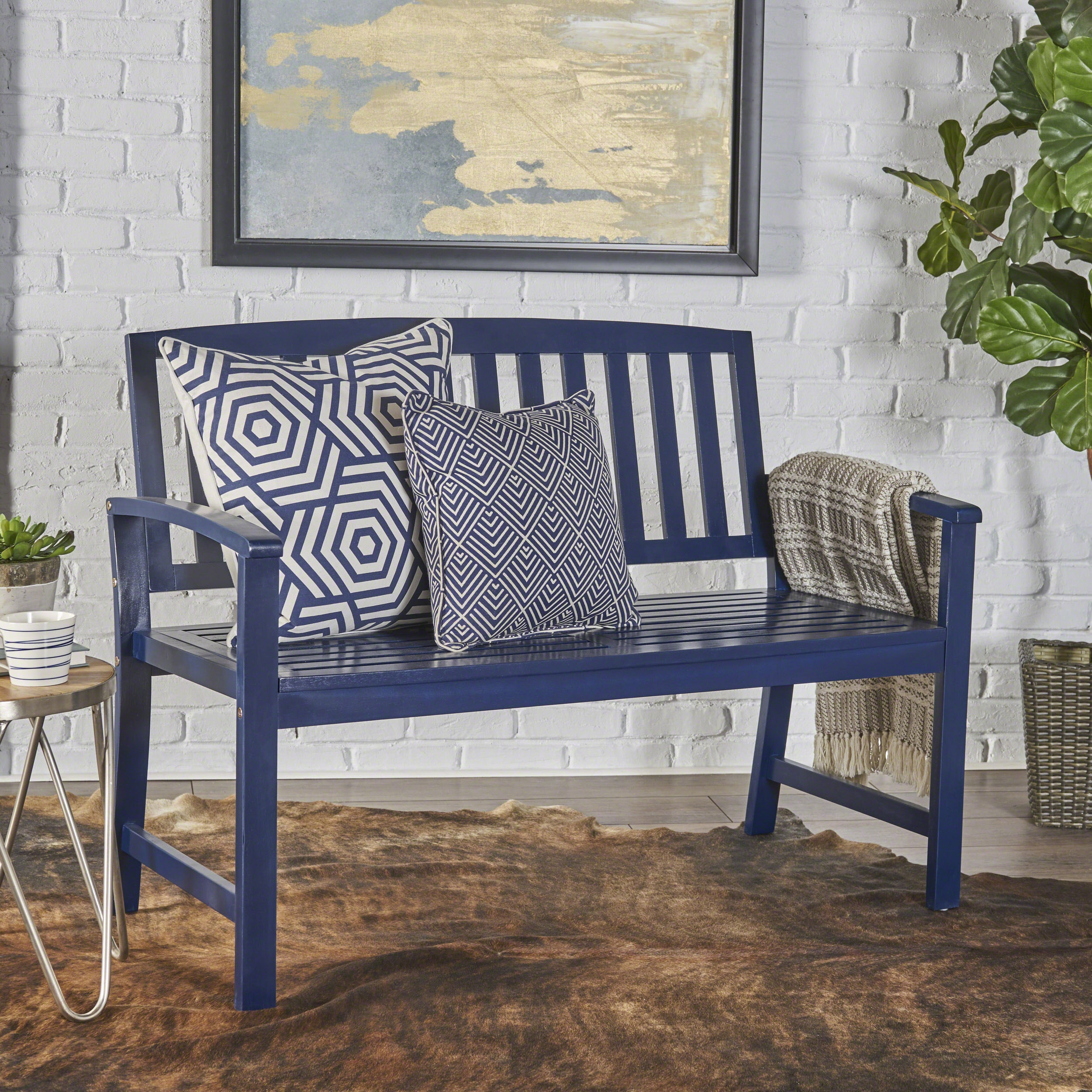 Best Selling Home Decor 302543 Loja 48.82-Inches W x 35.83-Inches H Navy Blue Acacia Love seat Bench