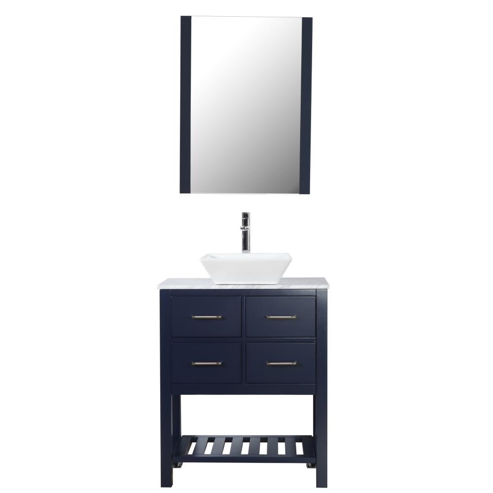 C.L.L Collections SM-30-I-DB Santa Monica 30-in Navy Single Sink Bathroom Vanity with White with Grey Veins Ceramic Top (Mirror and Faucet Included)