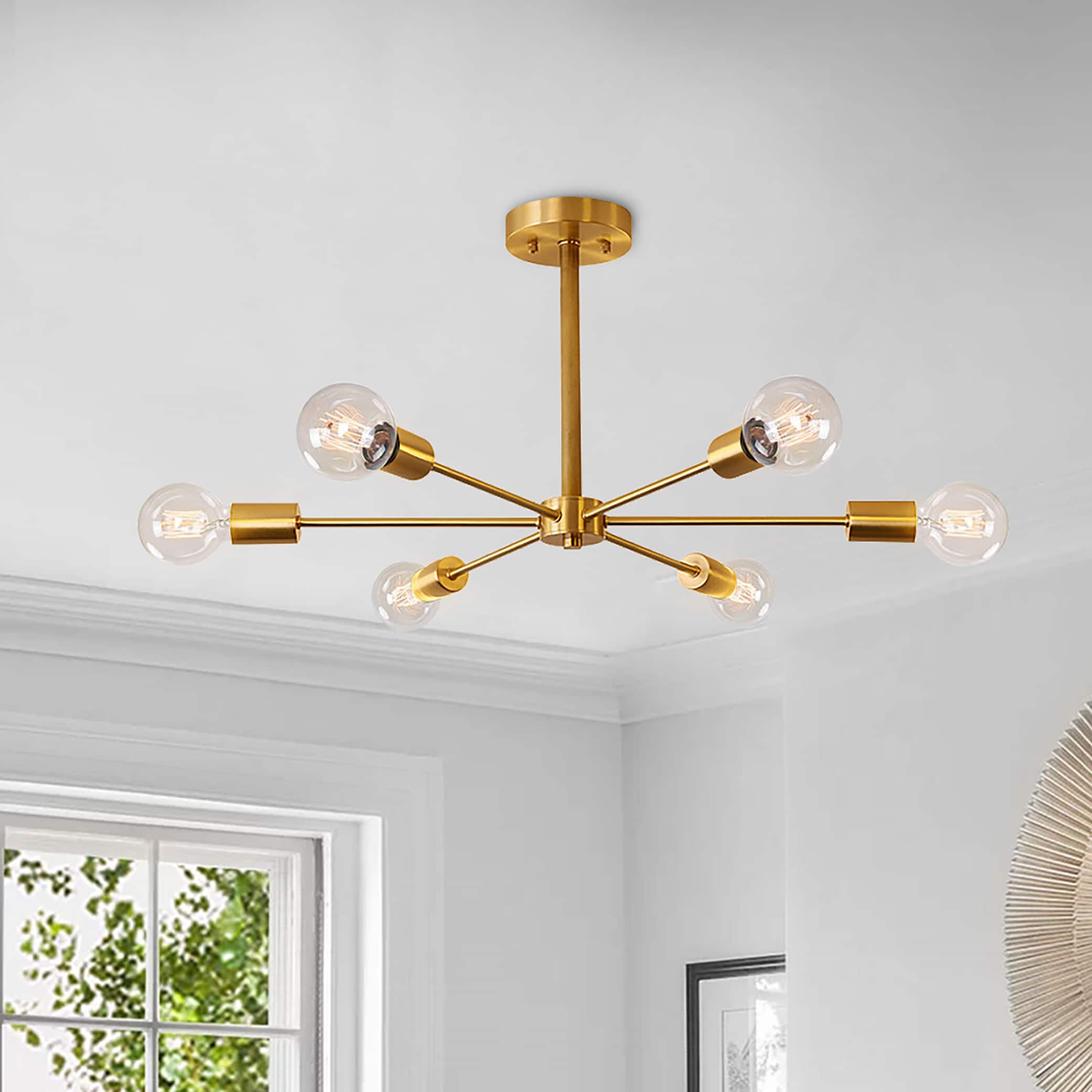 Gold 6-Light Sputnik Semi-Flush Mount Ceiling Fixture