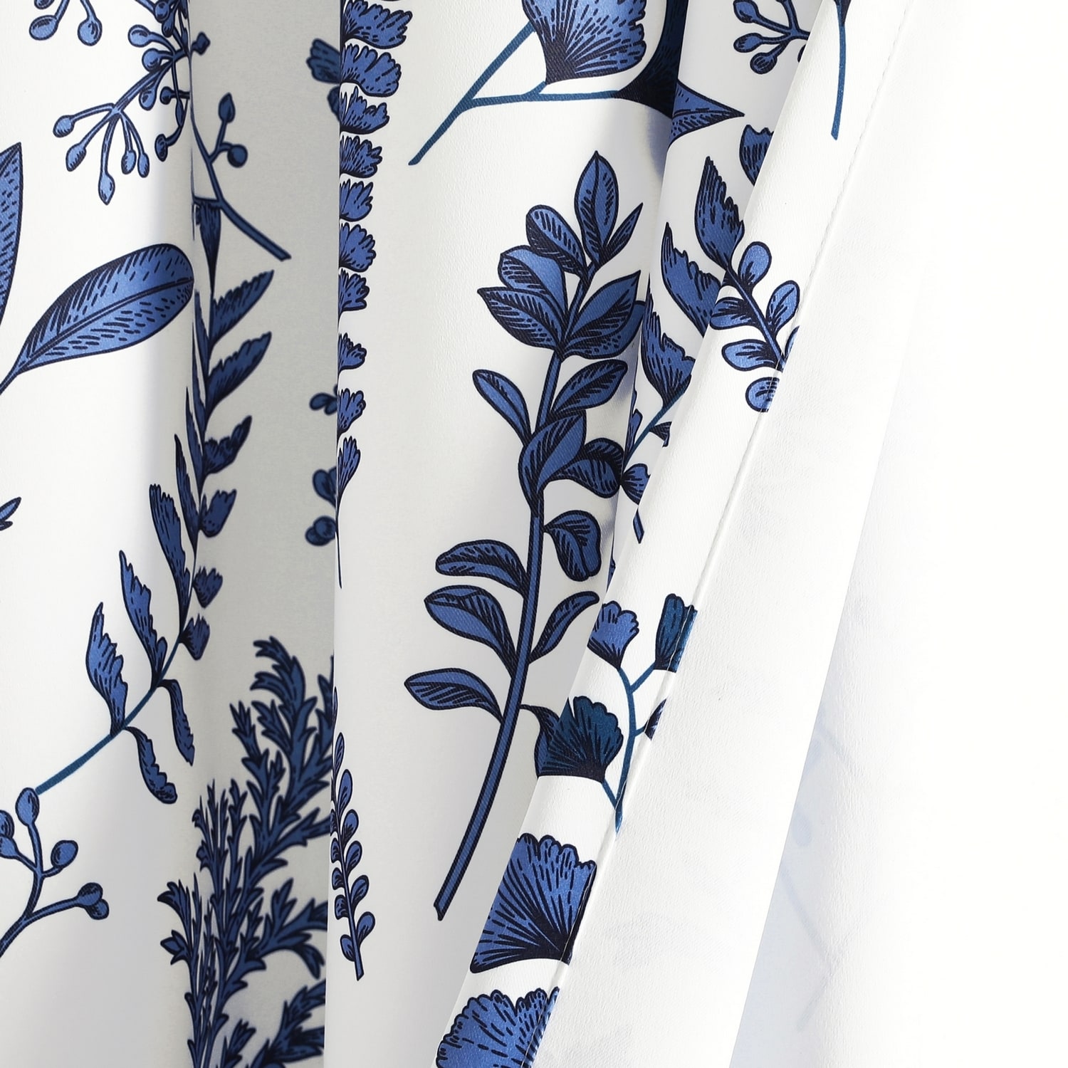 White and Navy Floral Polyester Light Filtering Window Panels