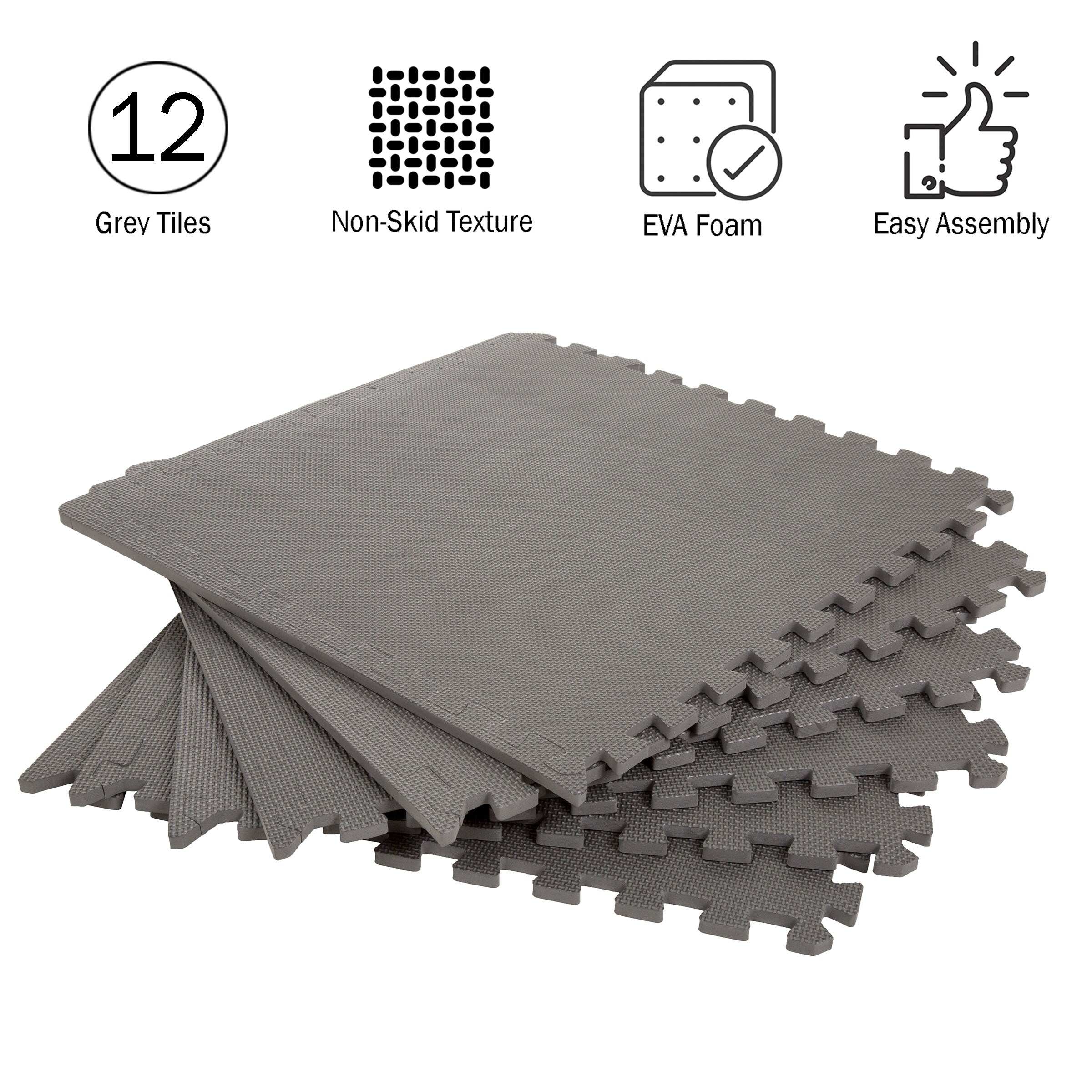 Stalwart 0.5-in W x 24-in L x 0.5-in T Interlocking Foam Gym Floor Tile (48-sq ft) (12-Pack)