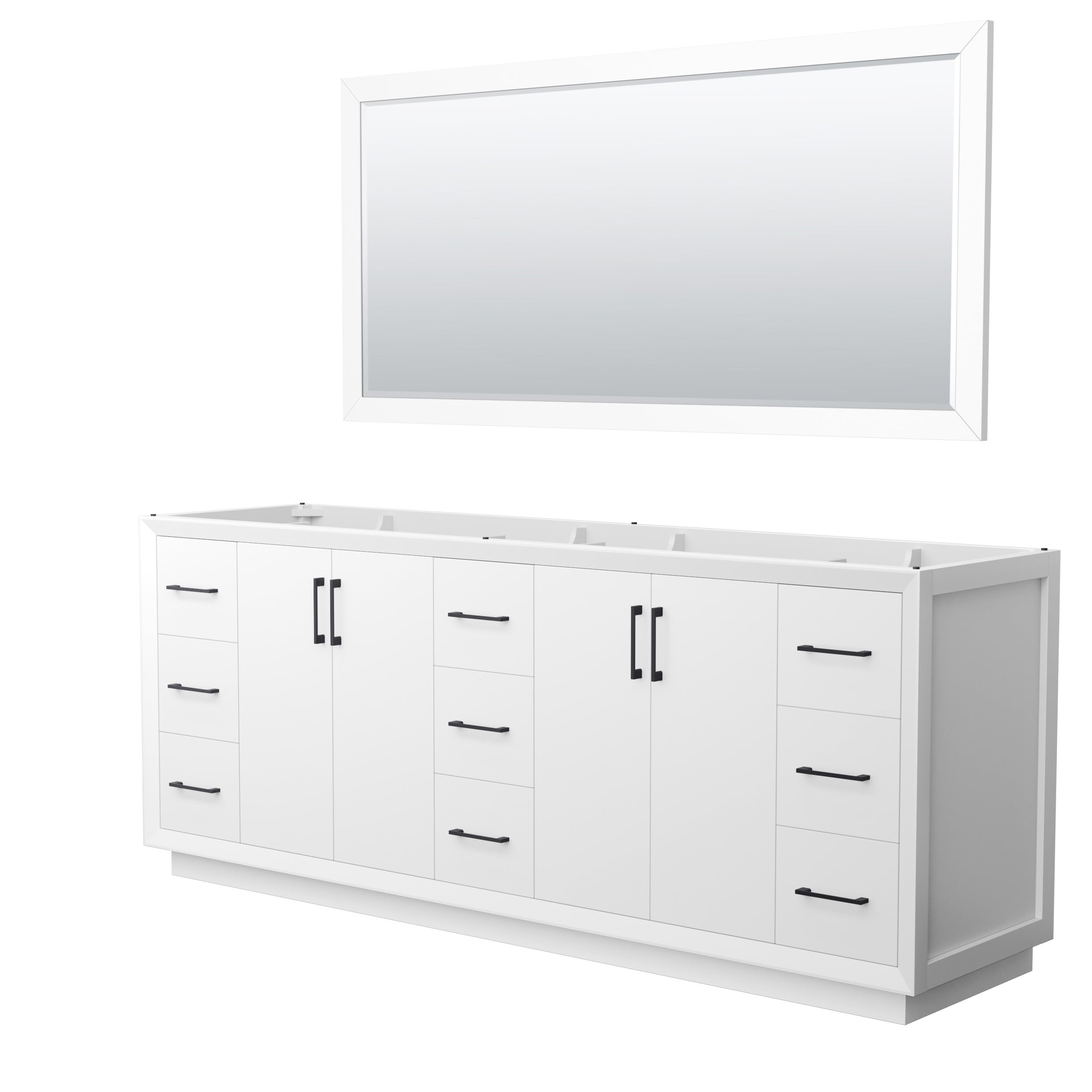 Wyndham Collection WCF414184DWBCXSXXM70 Strada 84-in White with Matte Black Trim Bathroom Vanity Base Cabinet without Top (Mirror Included)