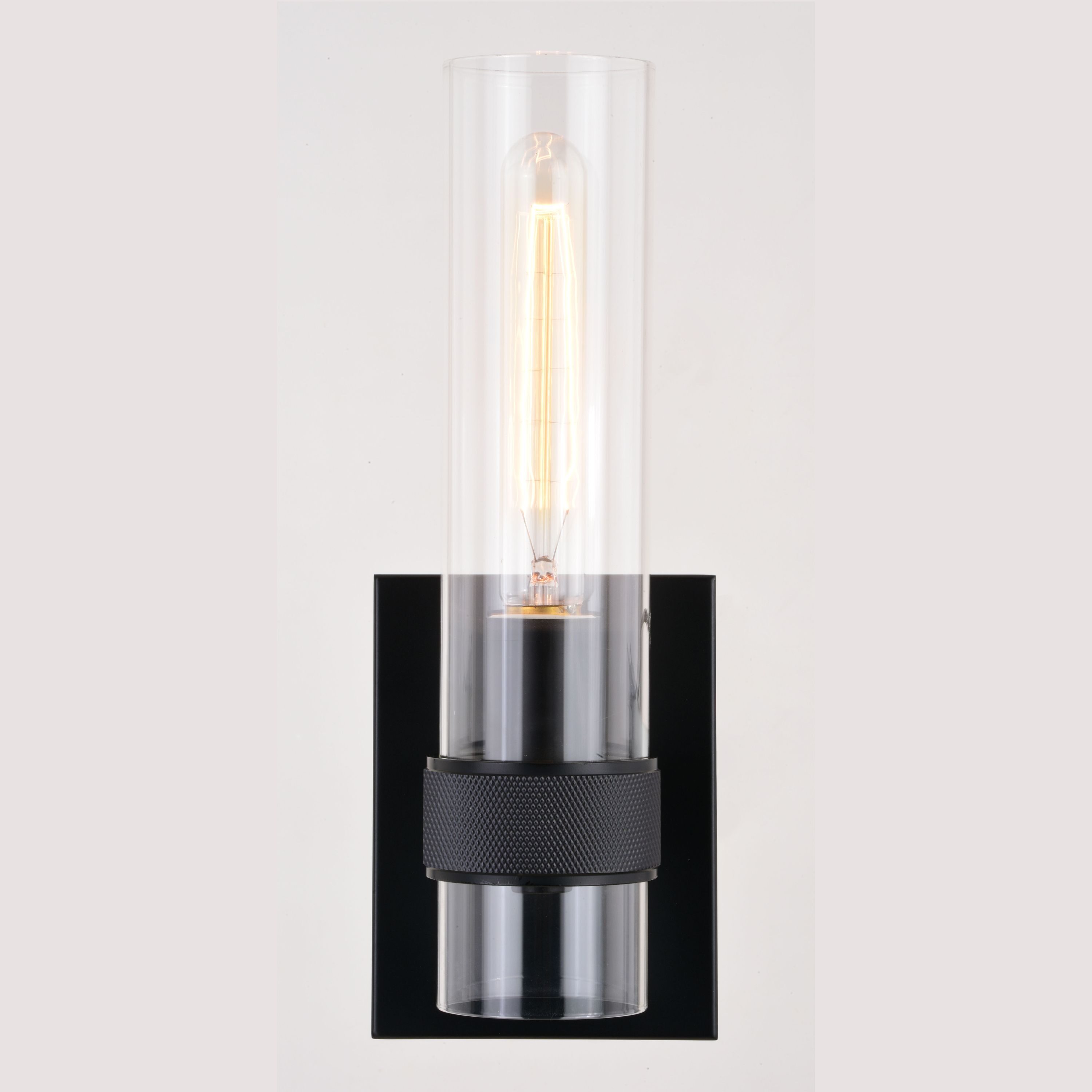 Cascadia Bari 1 Light Matte Black Contemporary Wall Sconce with Clear ...