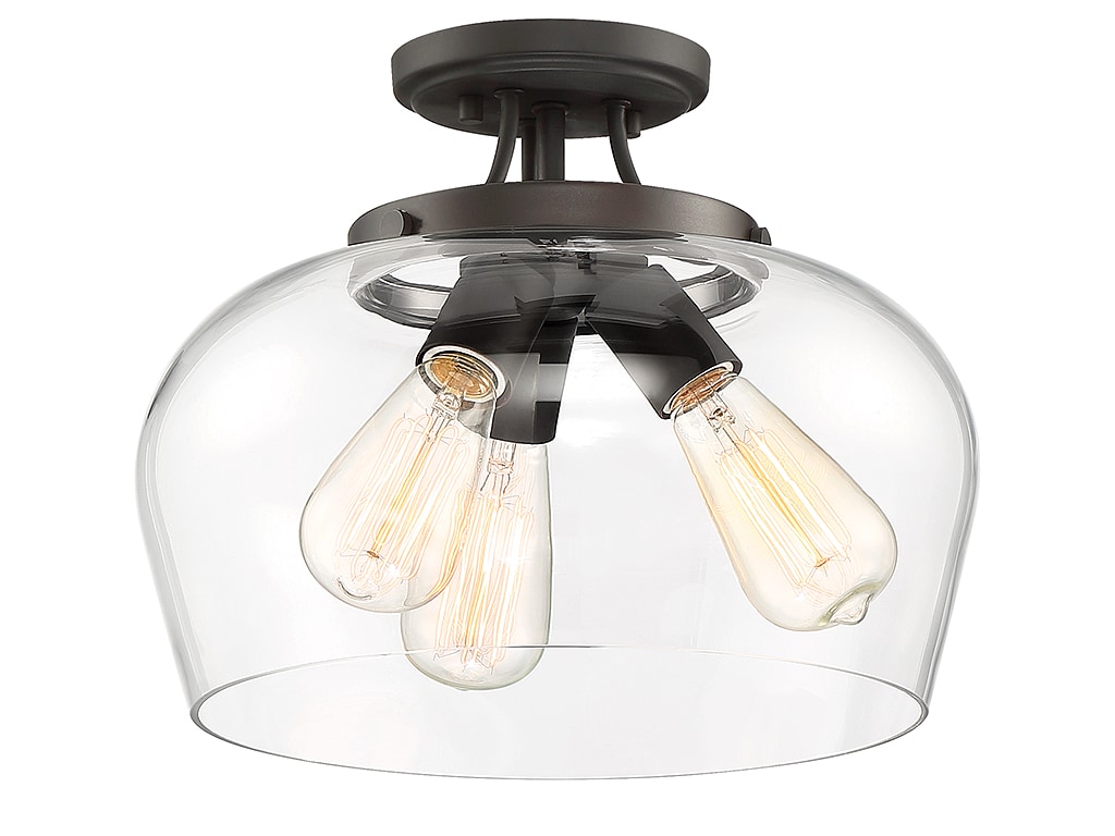 Elegant English Bronze 3-Light Semi-Flush Ceiling Bowl