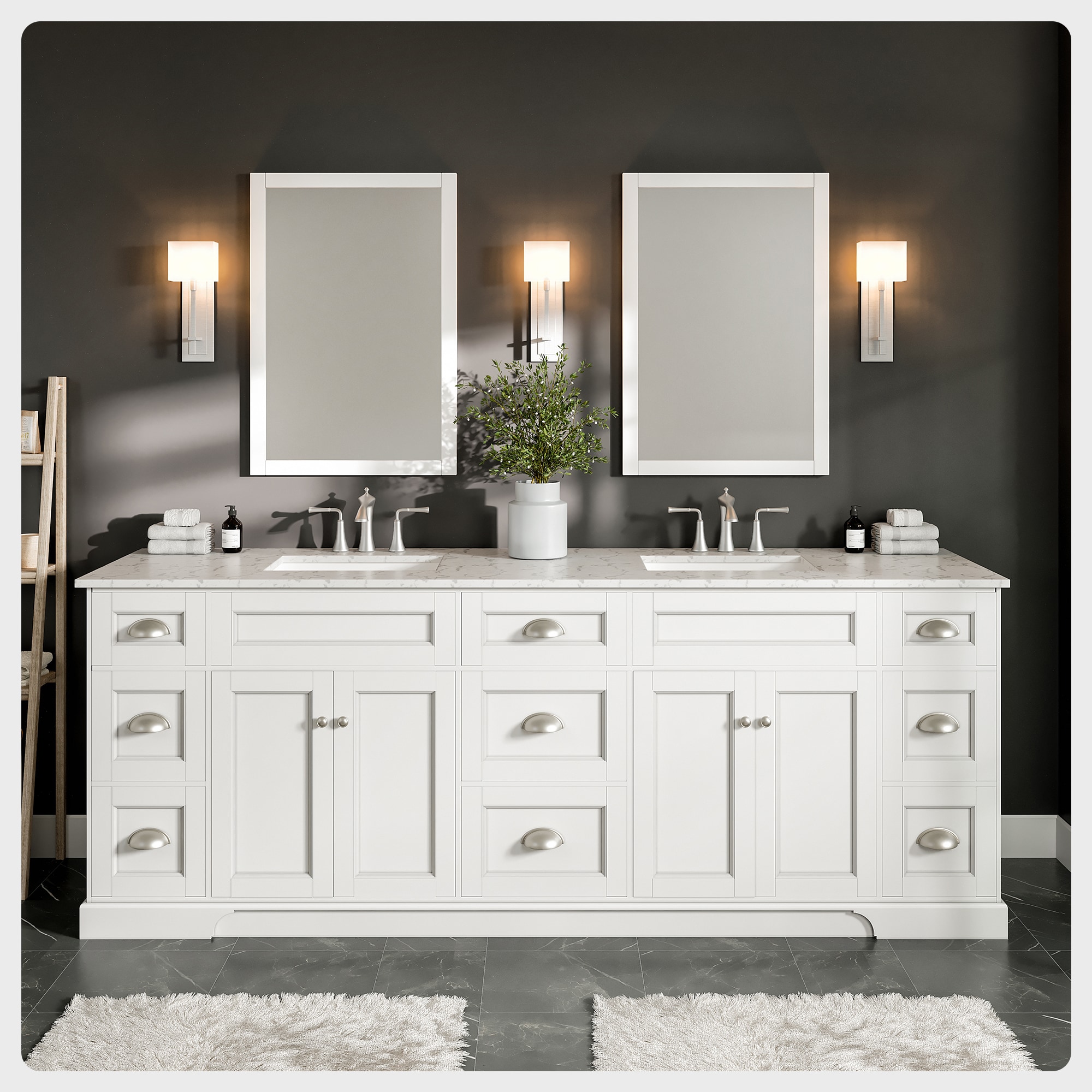Eviva EVVN666-84WH Epic 84-in White Undermount Double sink Bathroom Vanity with White Quartz Top