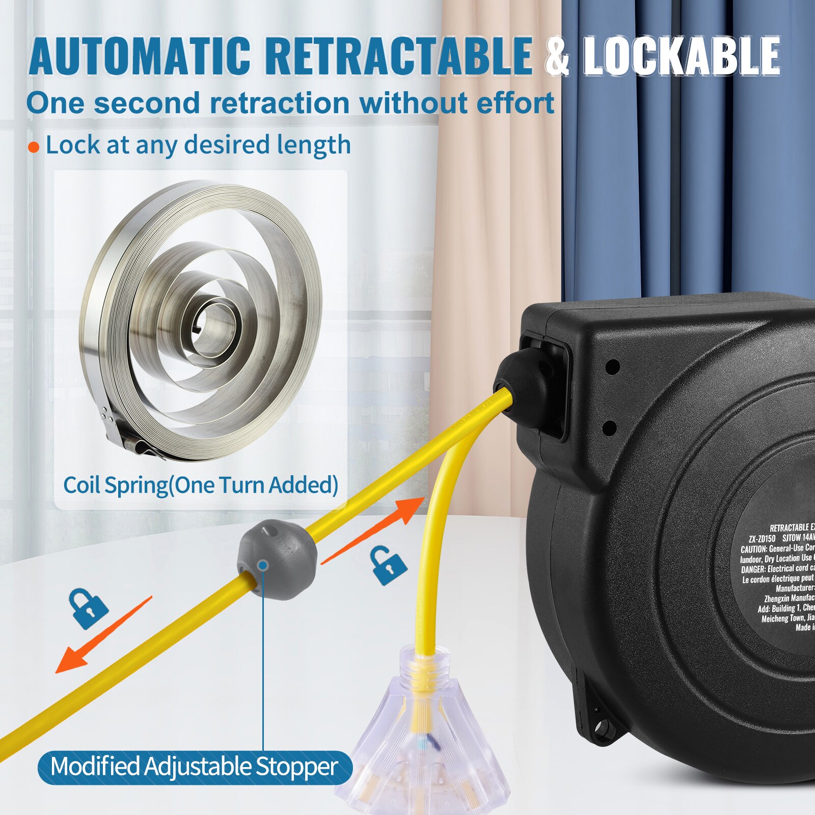 Mecale 50-ft Retractable Extension Cord Reel with 180-Degree Swivel ...