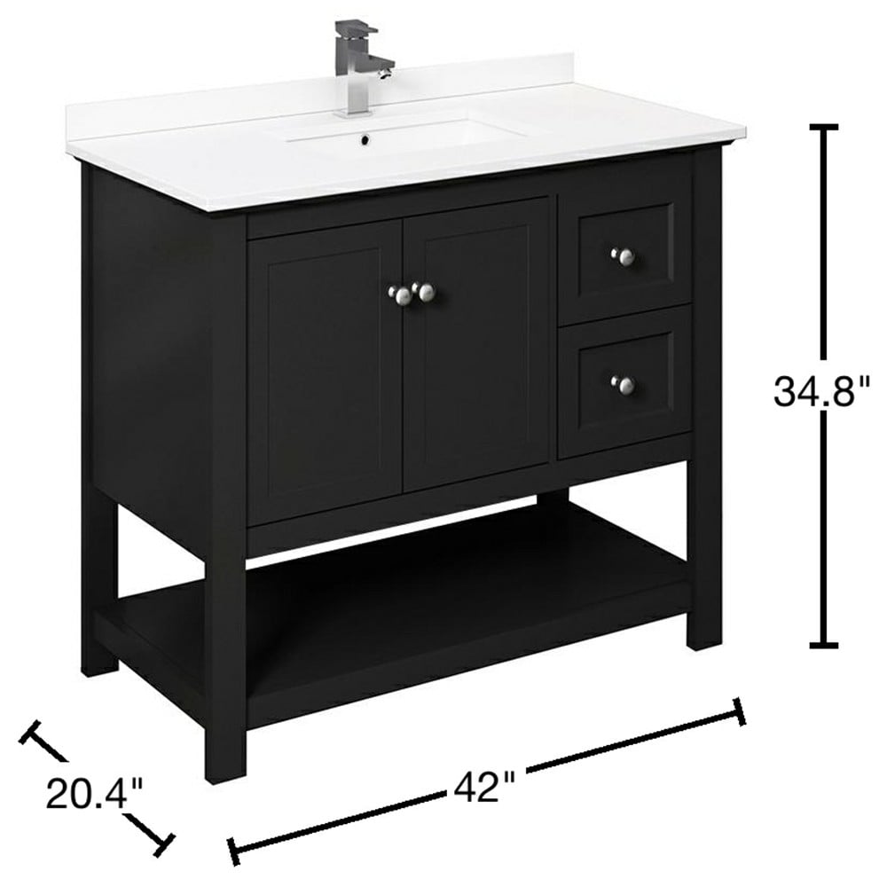 Elegant 42" Black Quartz Top Solid Wood Freestanding Vanity with Sink