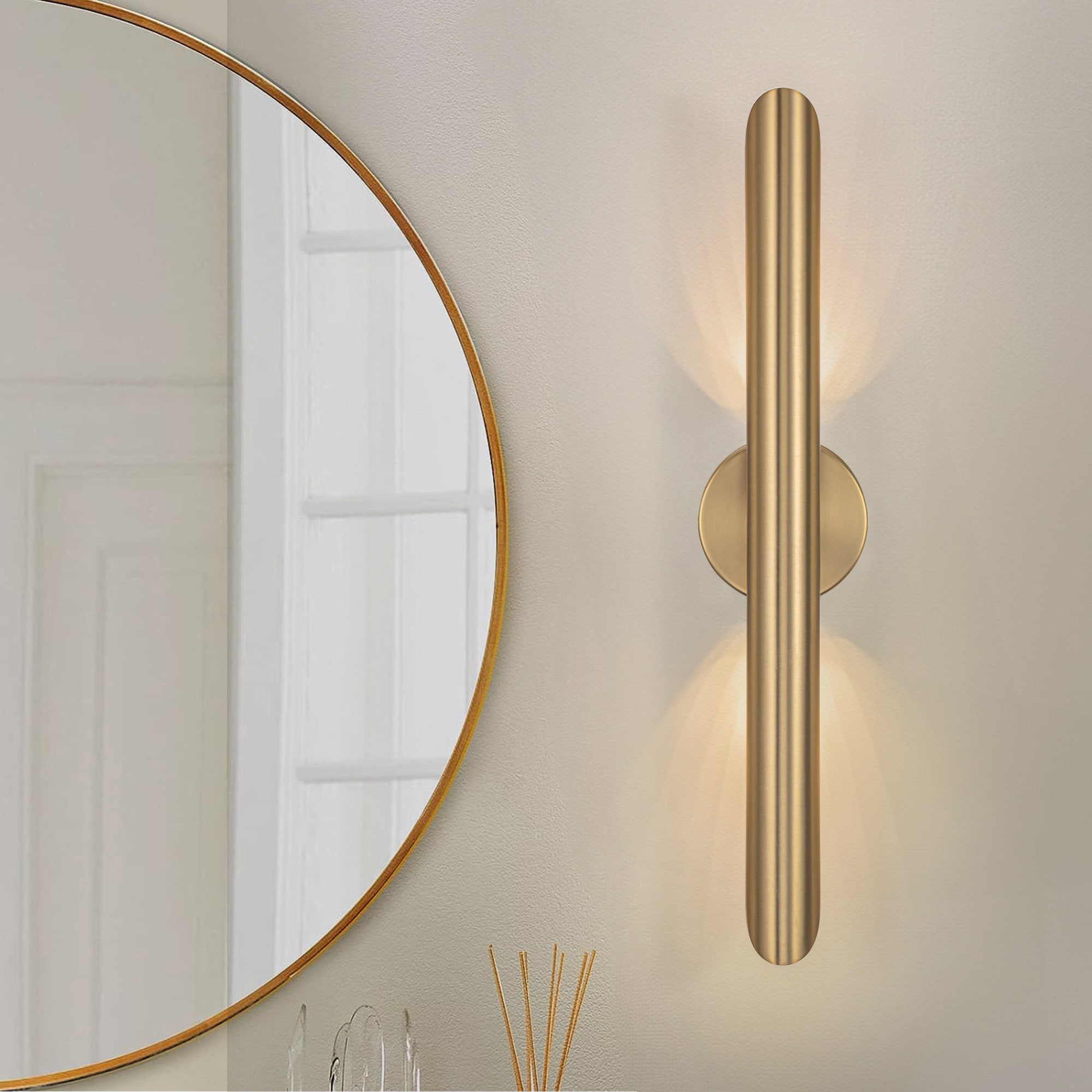 Rennnsan WS810154408 Eric 4.72-in W 1 -Light Brushed Gold Integrated LED Wall Sconce