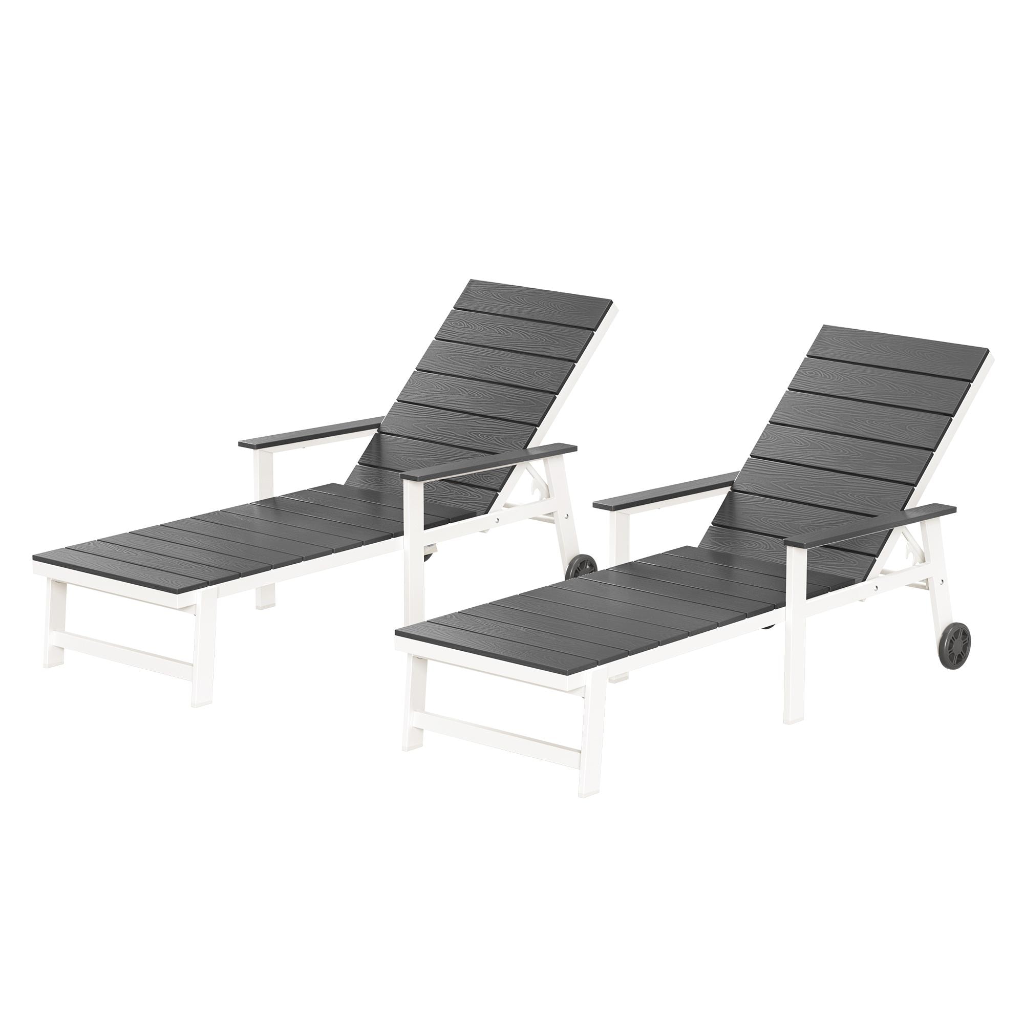 Yurevna 2JT-004-02LS Chaise lounge Set of 2 Dark Grey HDPE Frame Stationary Chaise Lounge Chair with Slat Seat