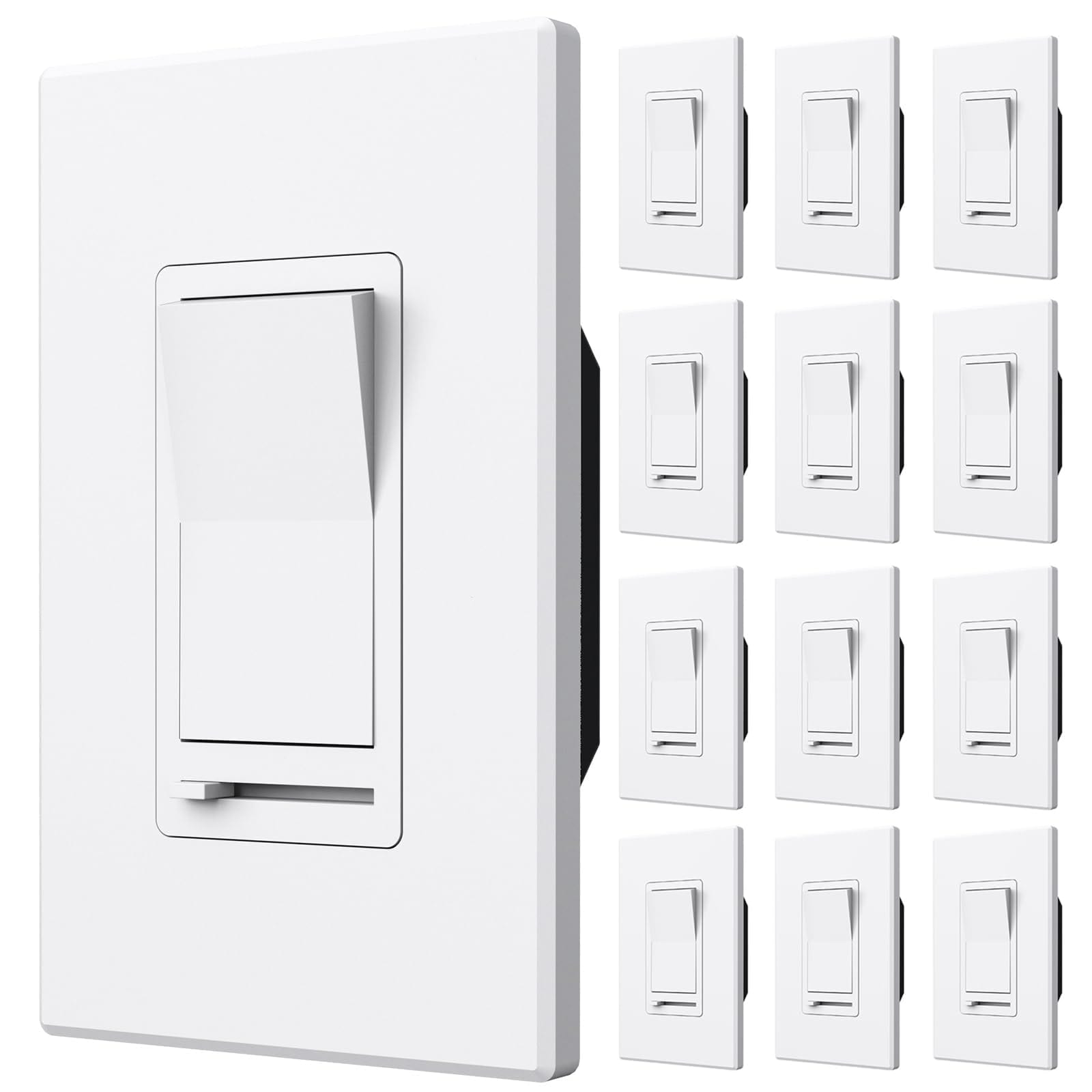 Aoibox  12 Pack White Slide Dimmer Switch Kit No Neutral Single Pole or 3 Way 150W LED and 600W Incandescent UL