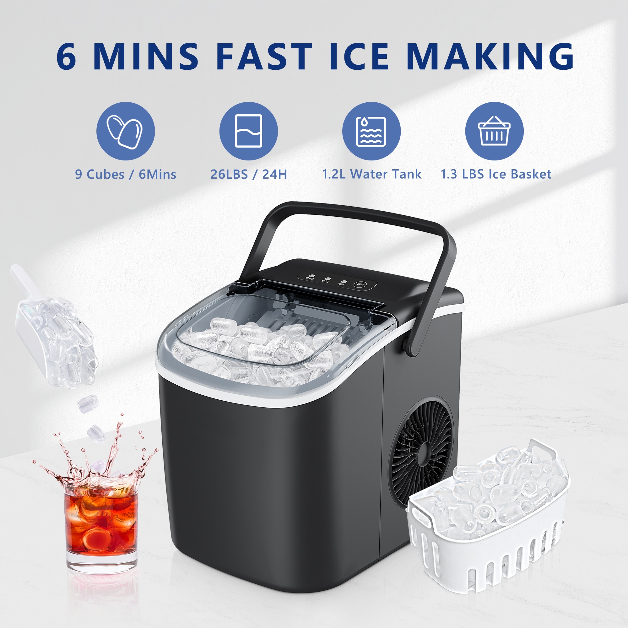 SIMZLIFE 26-lb Ice Per day Countertop or Portable Bullet Ice Maker ...