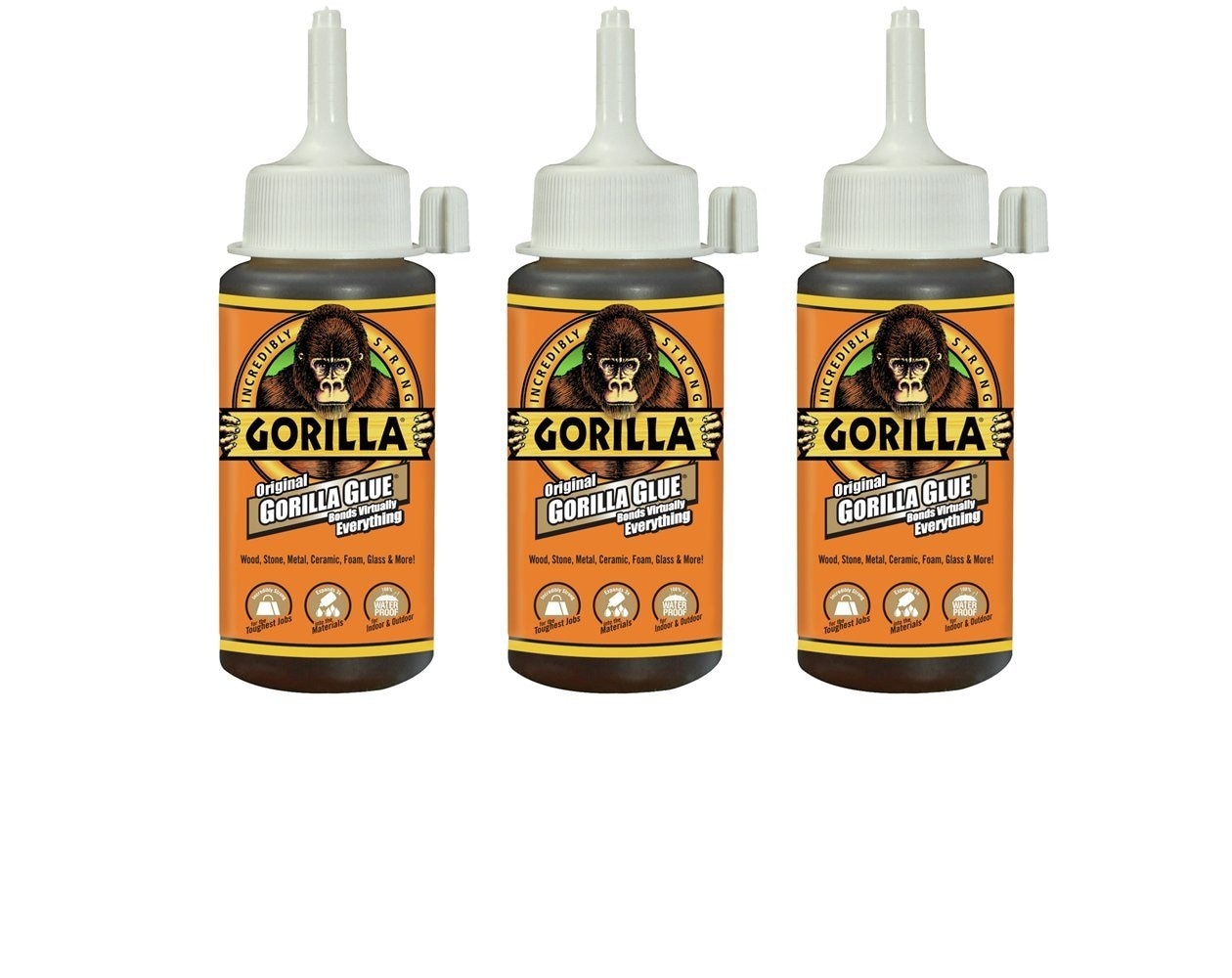 Gorilla 5000408-3 Original Waterproof Polyurethane Glue - 4 oz Bottles (Pack of 3) for Outdoor Projects