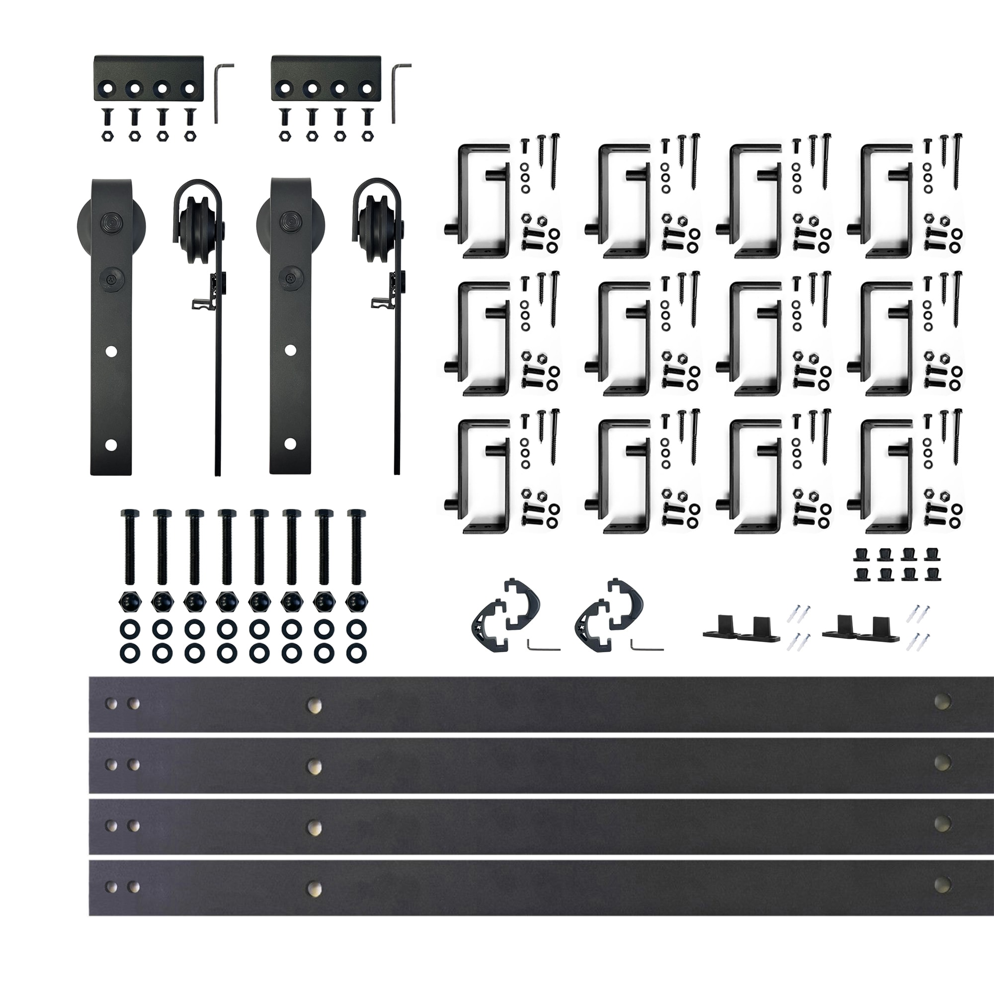 HOMACER YT4TGH192C 192-in Rustic black Black Indoor J-strap Double bypass Barn door hardware kit