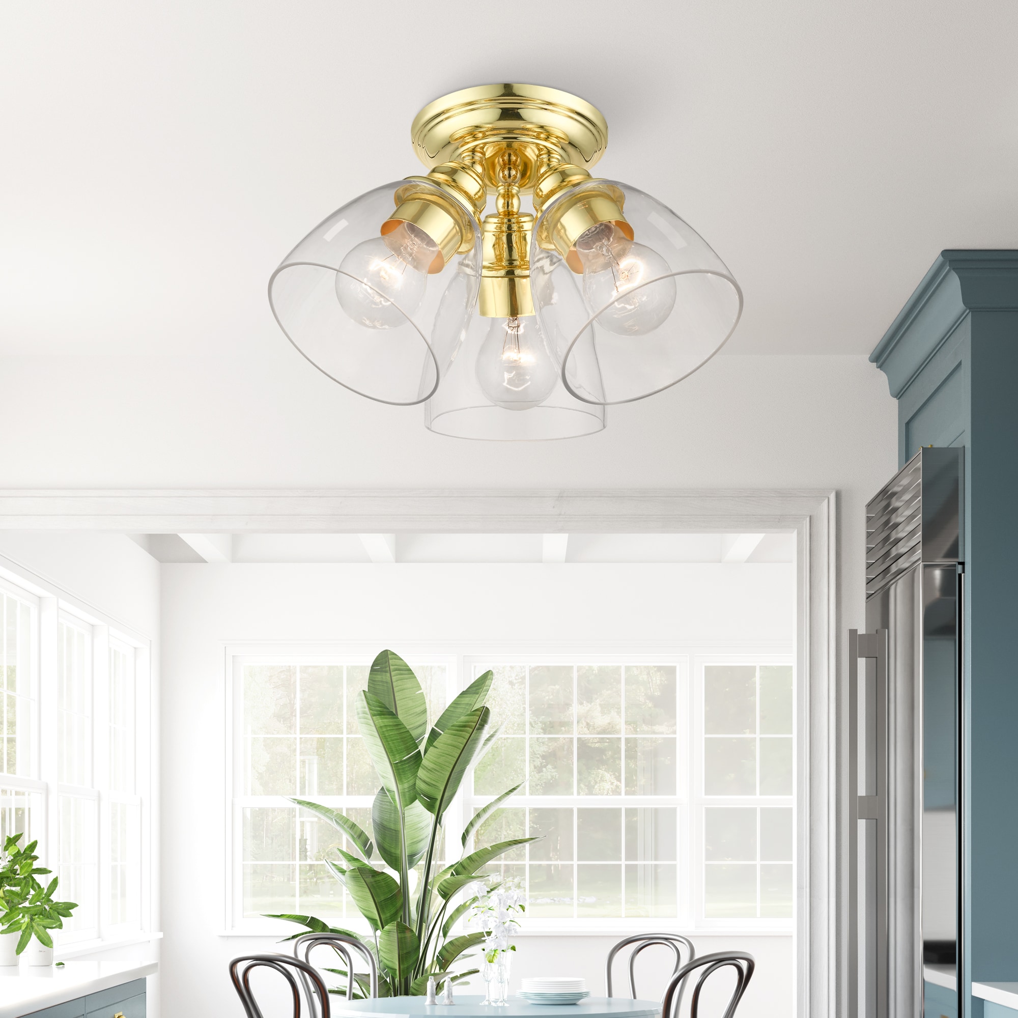 Elegant Montgomery Polished Brass 3-Light Flush Mount with Clear Glass