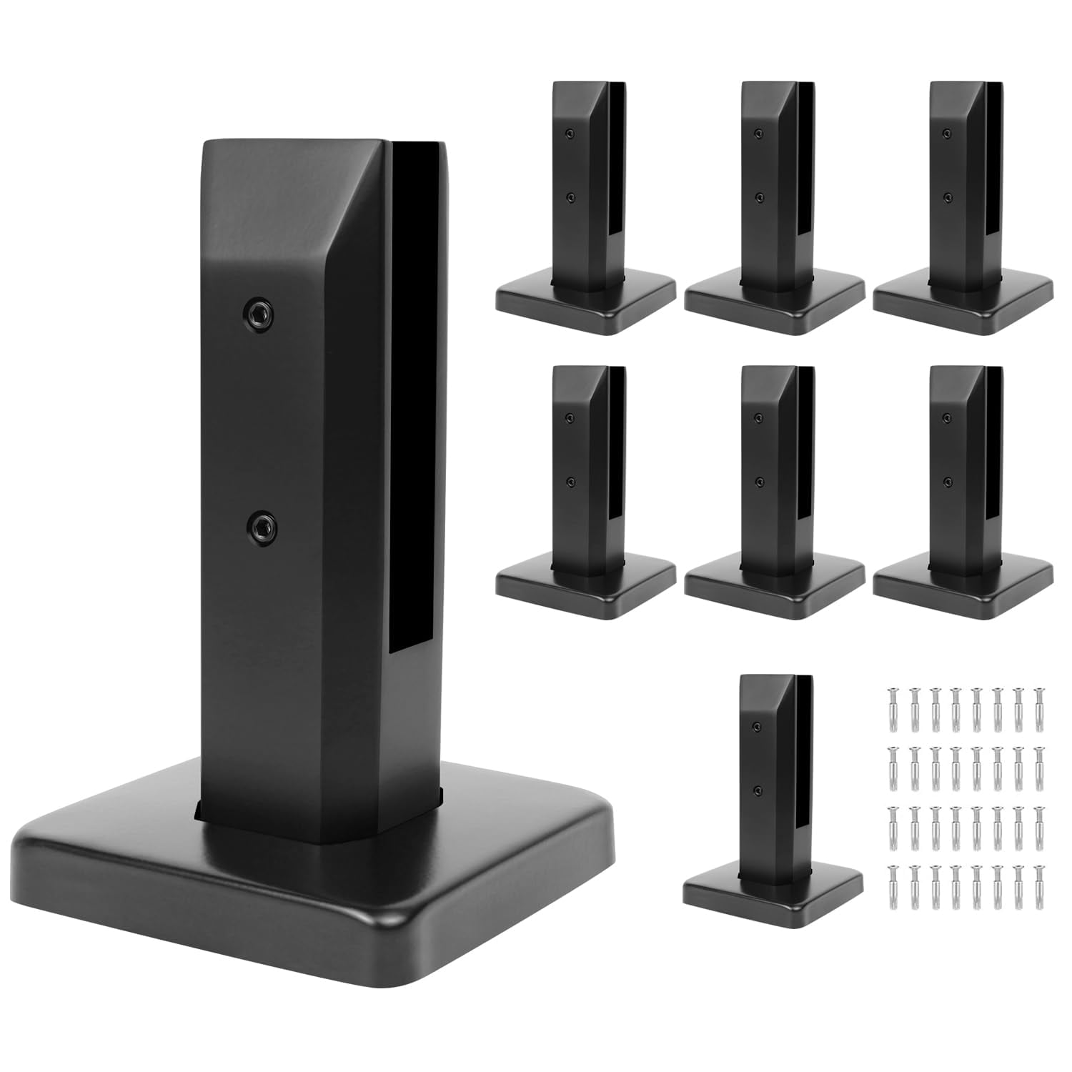 Phewnyzo  8 Pack Heavy Duty Matte Black Stainless Steel Glass Railing Spigot No Drill Design for Deck Pool Balcony Stair Balustrade