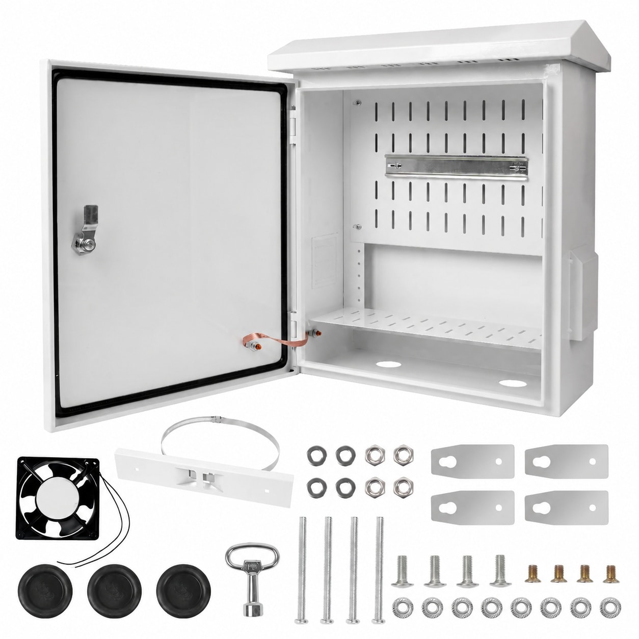 Misopily  Outdoor Electrical Box with Cooling Fan 20 x 16 x 8 Inch IP65 Waterproof Steel Enclosure Cabinet Ventilated for Wall or Pole Mounting