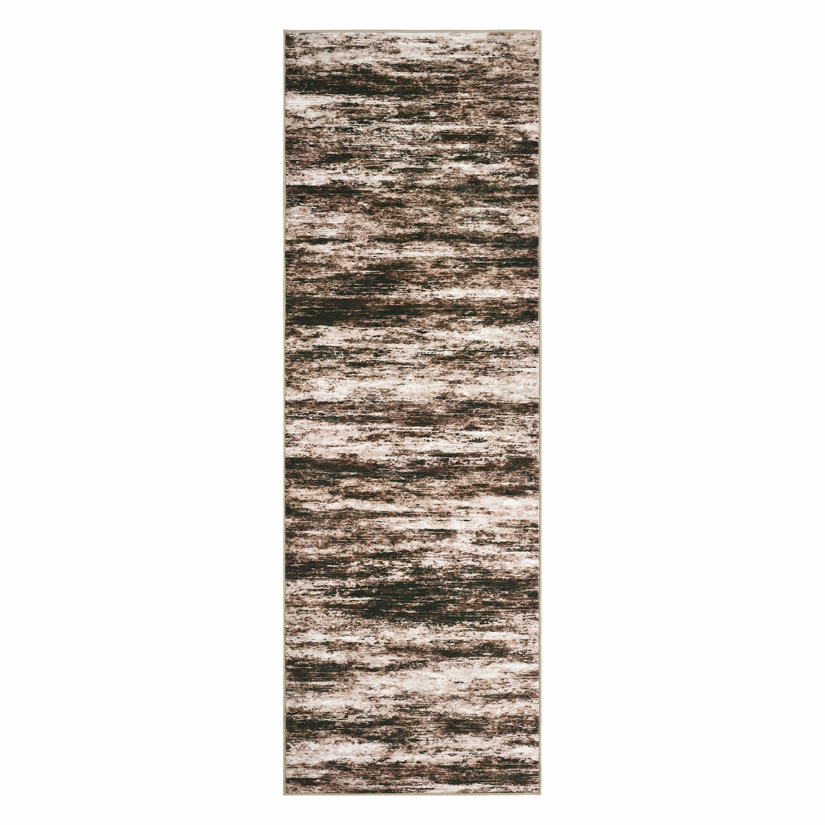 WhizMax SUNNY-PHK-33HJEQWJ 2 x 6 ft Polyester Brown Rectangular Hallway Entryway Bathroom Kitchen Stripped Lines Print Modern Abstract Machine Washable Runner Rug