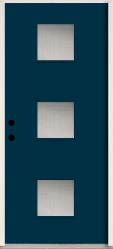RELIABILT LO1066880 Spotlights 32-in x 80-in x 4-5/8-in Fiberglass 1/4 lite Right-hand inswing Eclipse Paint Painted Prehung Front Door Insulating core