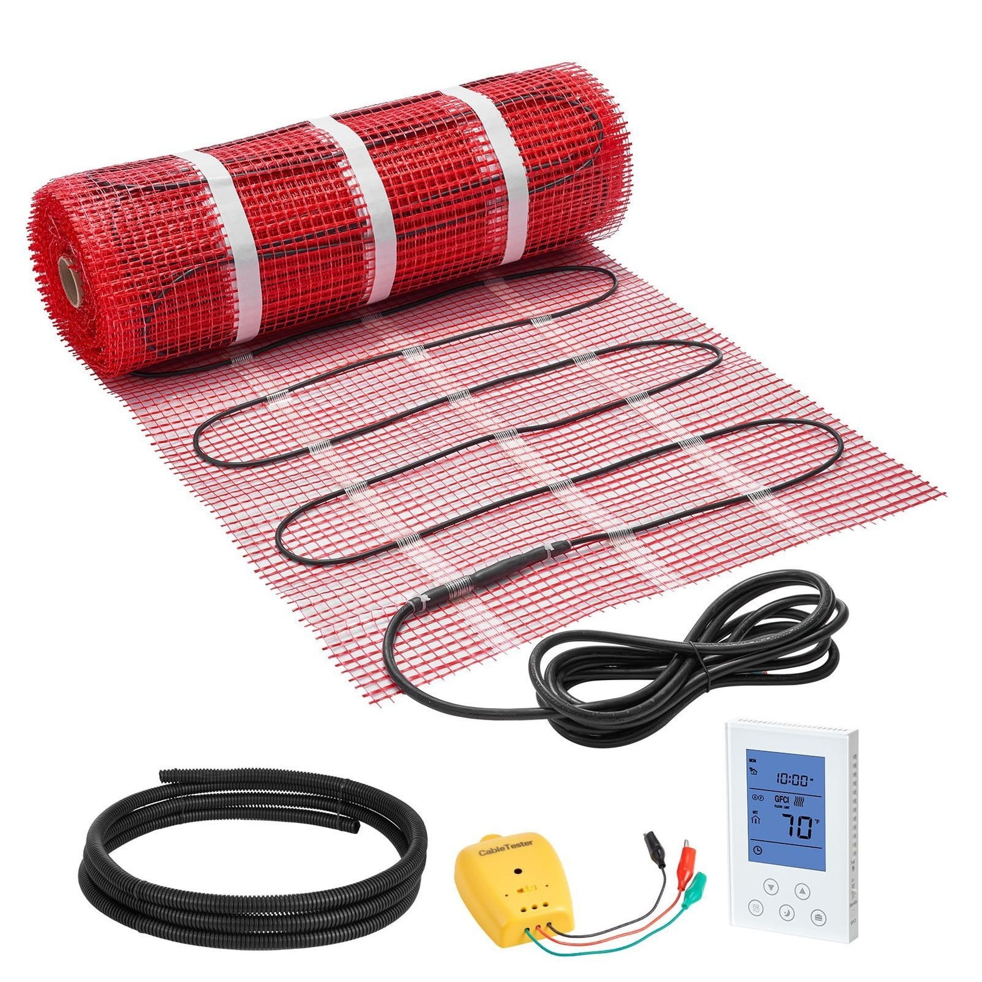 Wudkey - 80 sqft 120V Self Adhesive Mesh Floor Heating Mat with Smart Thermostat Alarm Electric R...