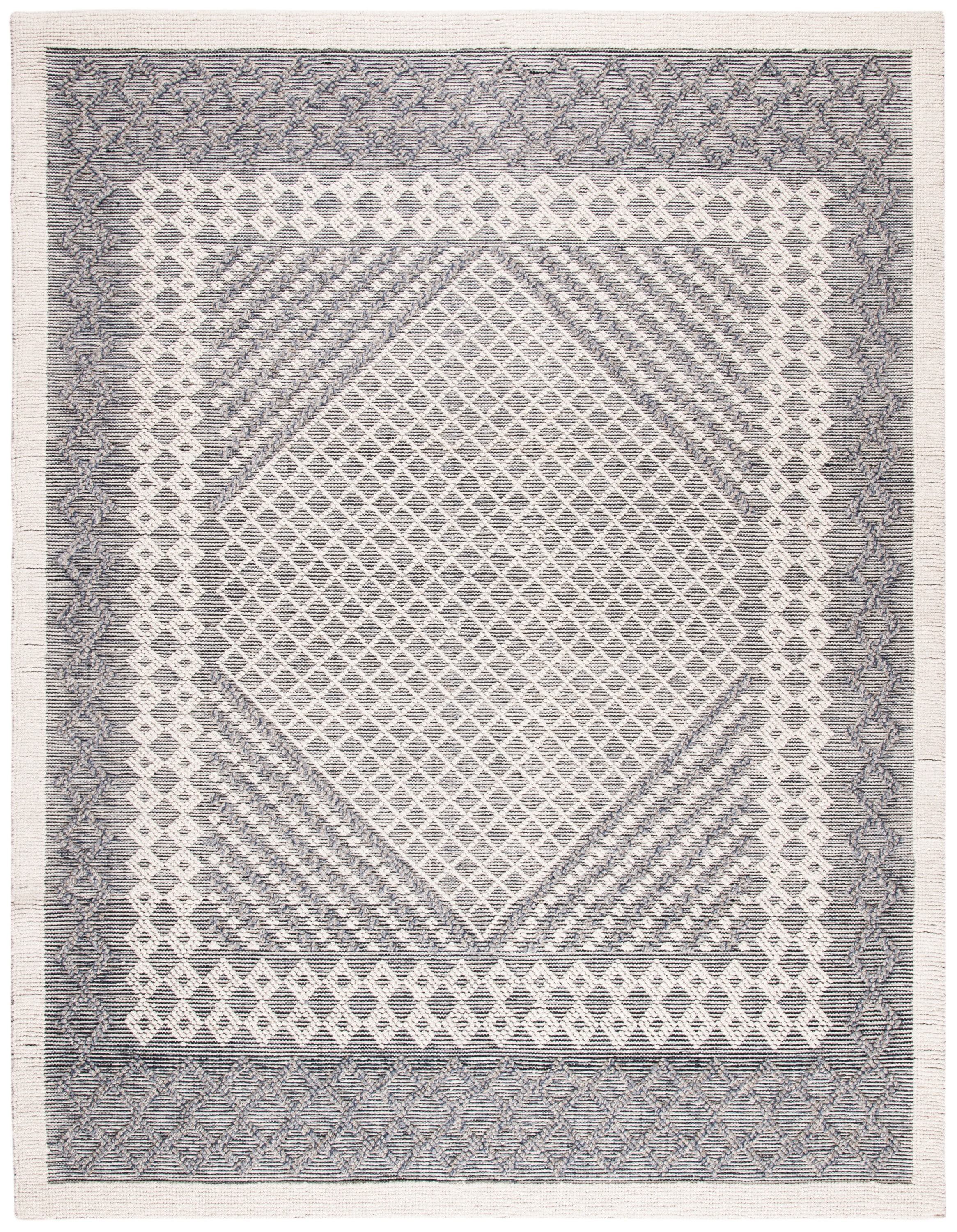 Cream and Navy 8' x 10' Hand-Tufted Wool Area Rug