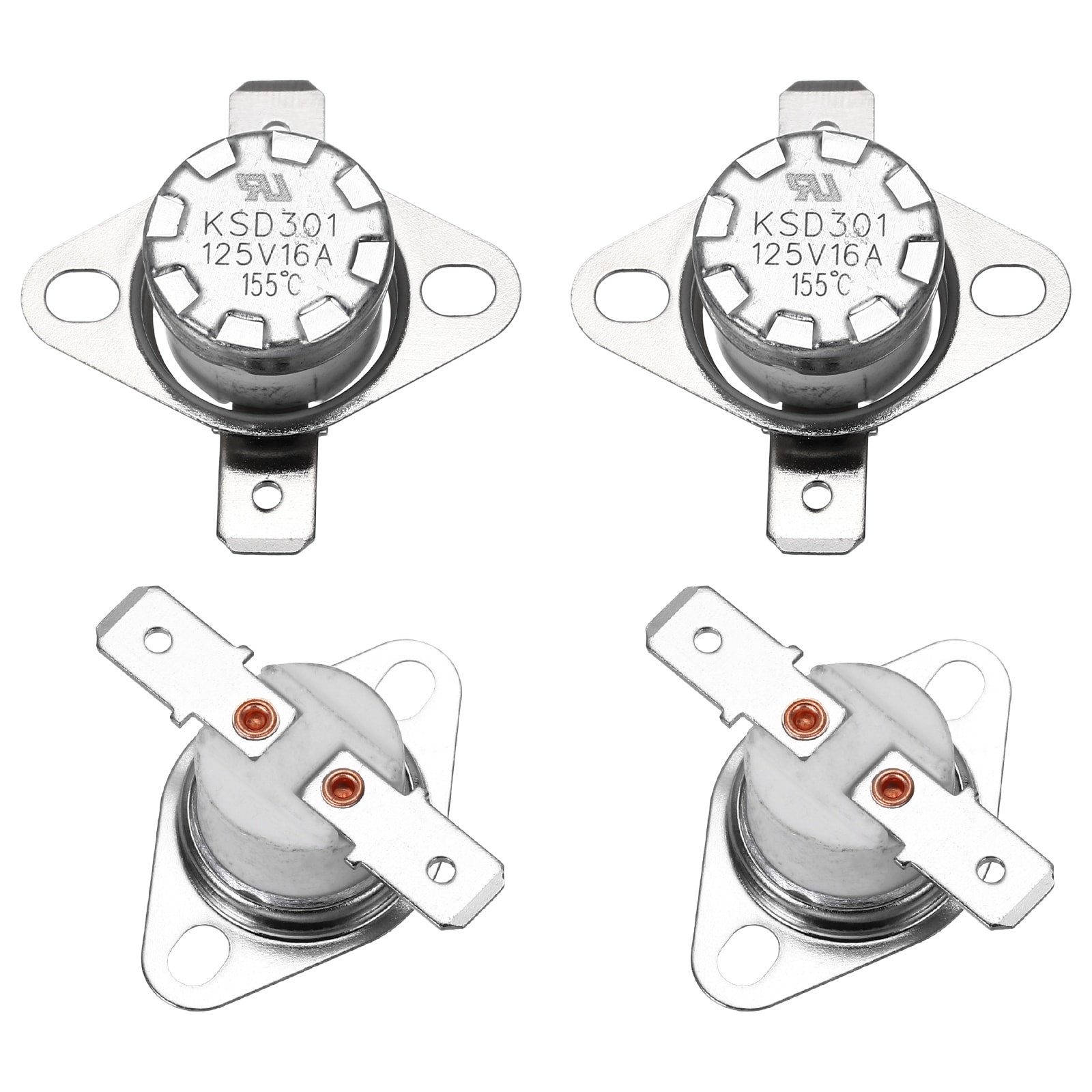 Unique Bargains 4pcs KSD301 Thermostat 155C/311F 16A Normally Closed N.C Adjust Snap Disc Temperature Switch for Microwaves Oven Coffee Maker Ceramic Material #S26042400UX2171