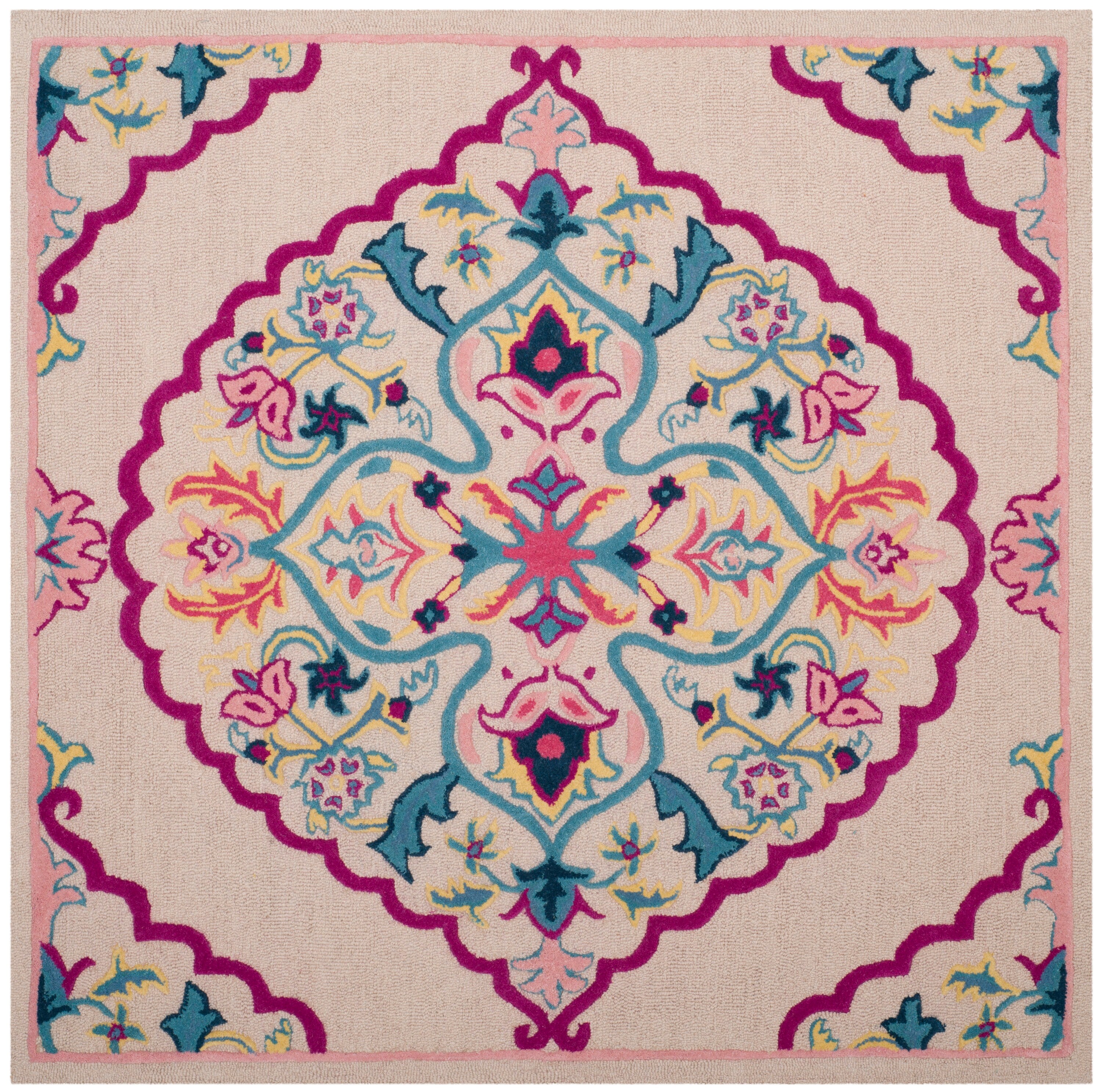 Safavieh BLG605E-5SQ Bellagio Nijar 5 x 5 (ft) Tufted Wool Light Pink/Multi Square Indoor Floral/Botanical Global Area rug