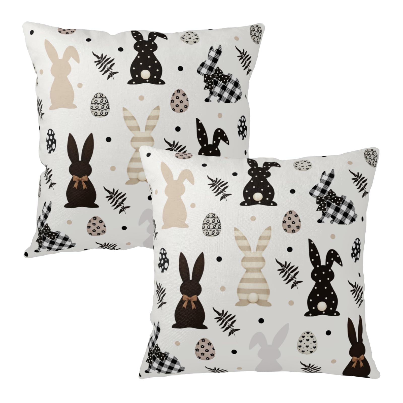 AOIZGMY  Easter Outdoor Bunny Pillow Covers Set of 2 Black White Polka Dot Rabbit Eggs 18 x 18 Inch Polyester Double Sided Print Hidden Zipper