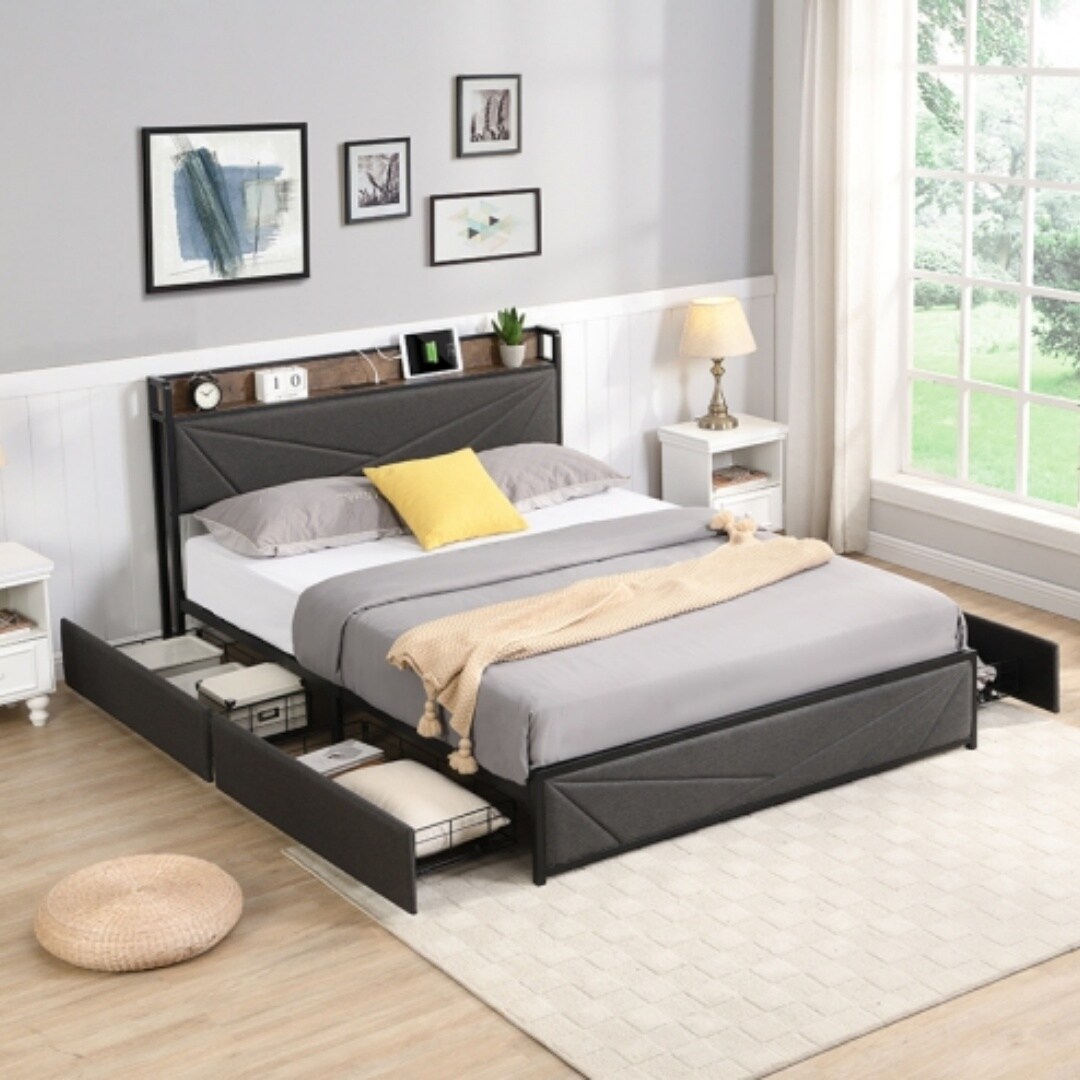 ZAKLOOP WU2129127796 Gray Full Metal Platform Bed