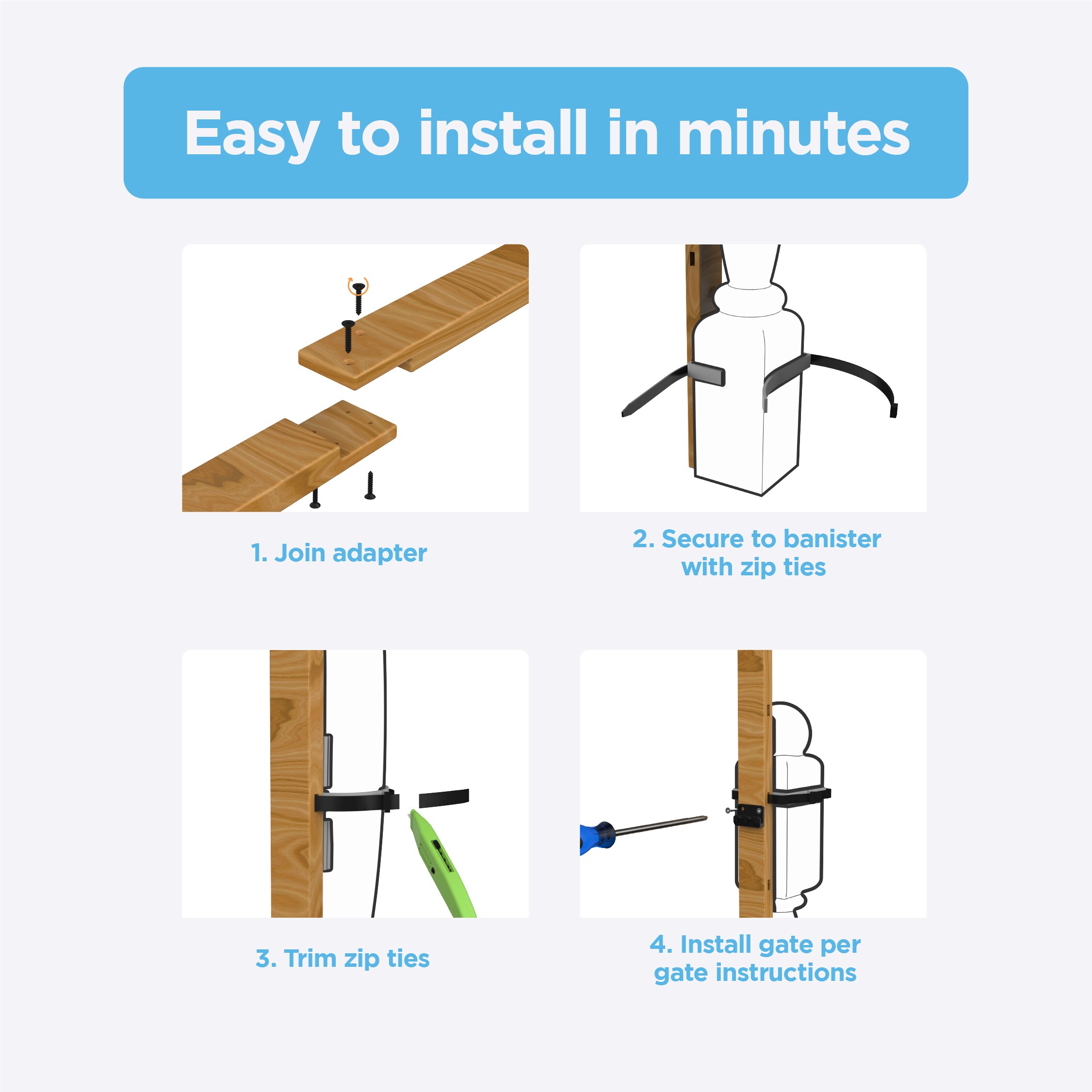 Extra Tall Natural Wood Banister Adapter Kit for Baby Gates