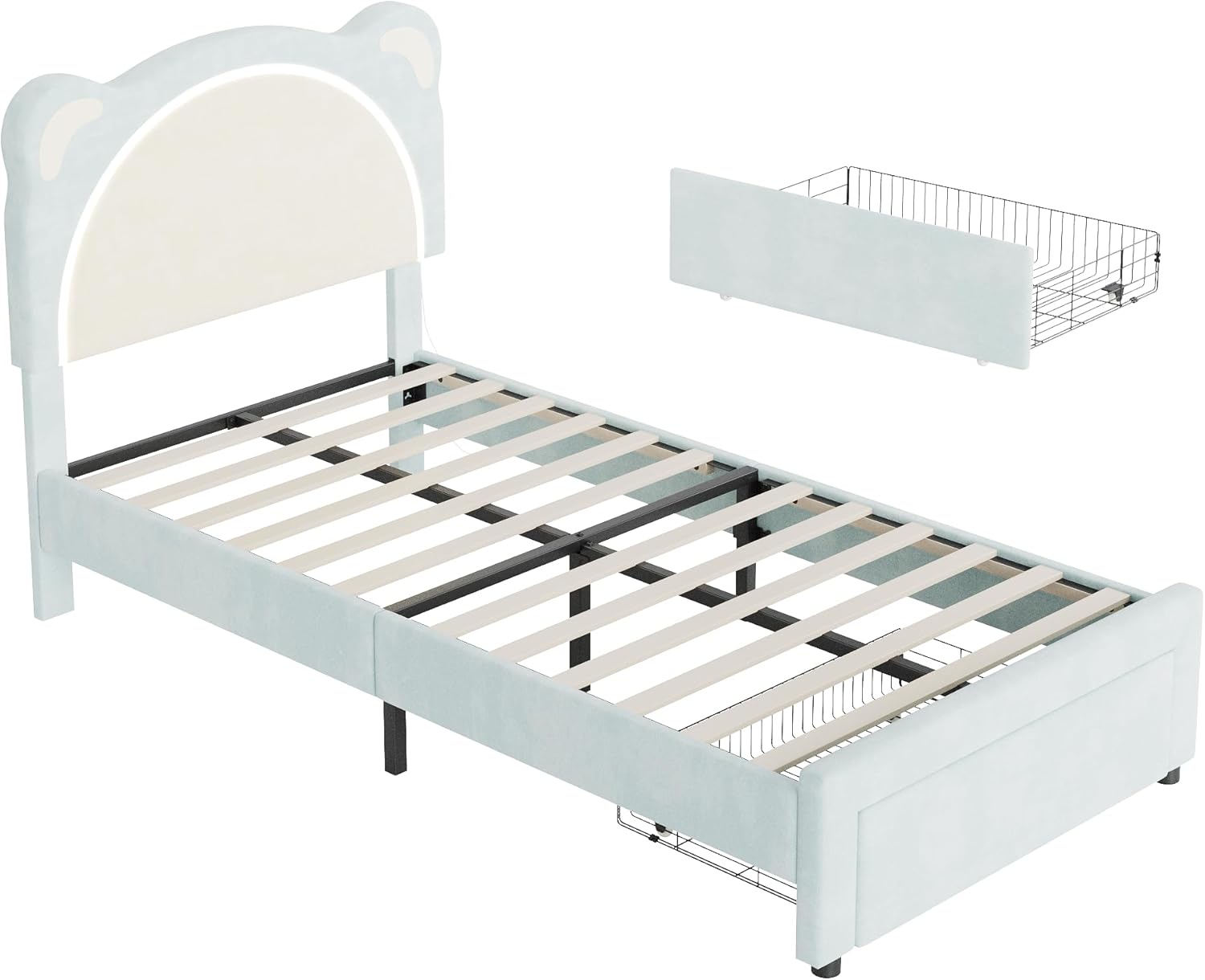 GarveeLife Twin Bed Frame/ Upholstered Platform with Adjustable Bear ...