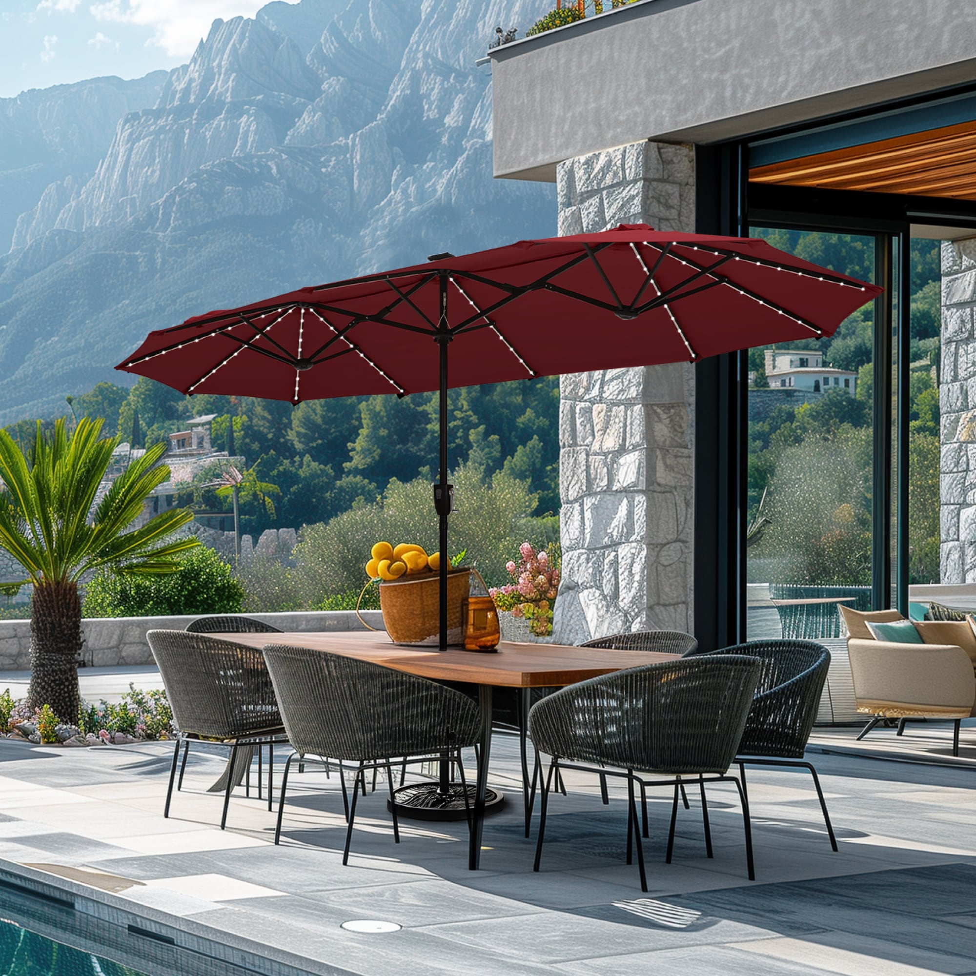 Sunshine Valley E02GM029-R 13-ft Steel Red No-tilt Market Patio Umbrella with Lights