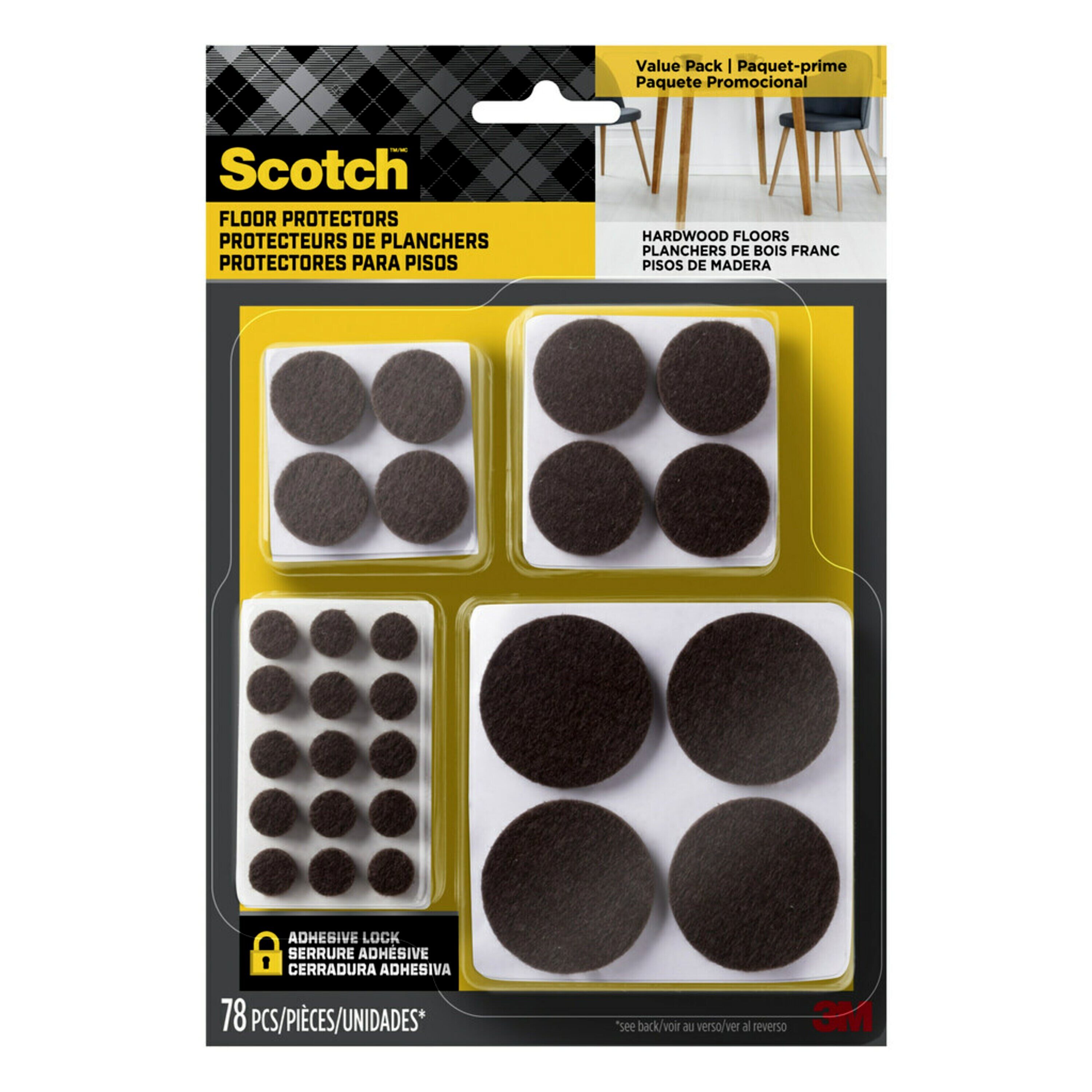 Scotch Mounting, Fastening & Surface Protection FP821-44NA 1 Inch Felt Pads  in Easy to Open Packaging, 44, Brown, Count
