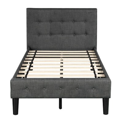 Upholstered Platform Bed With Wooden, Wood Slat Twin Bed Frame