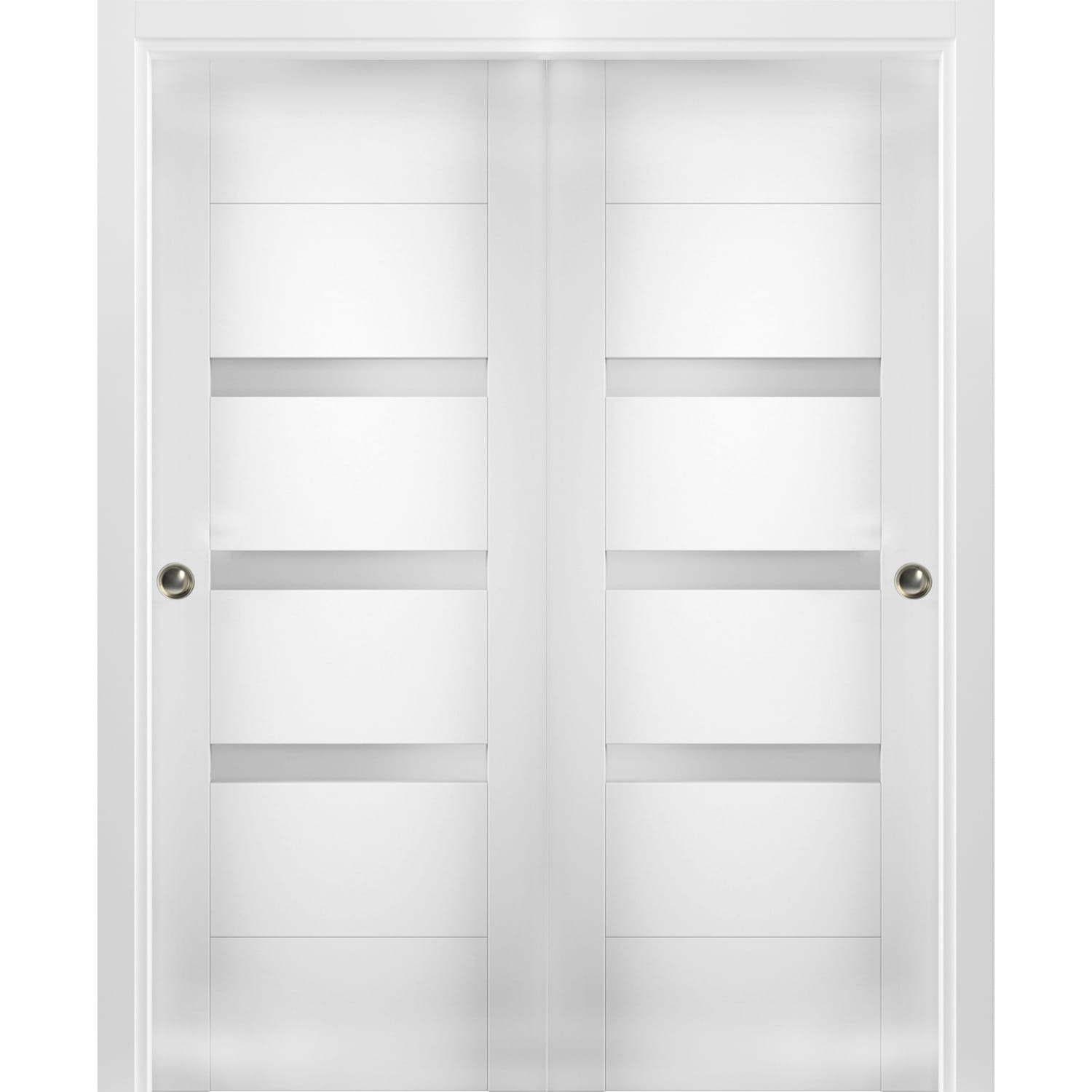 SARTODOORS SETE6900DBD-WS-6084 6900 60-in x 84-in White Frosted glass Solid core Prefinished Oak Wood Closet Sliding Door ( Hardware Included )