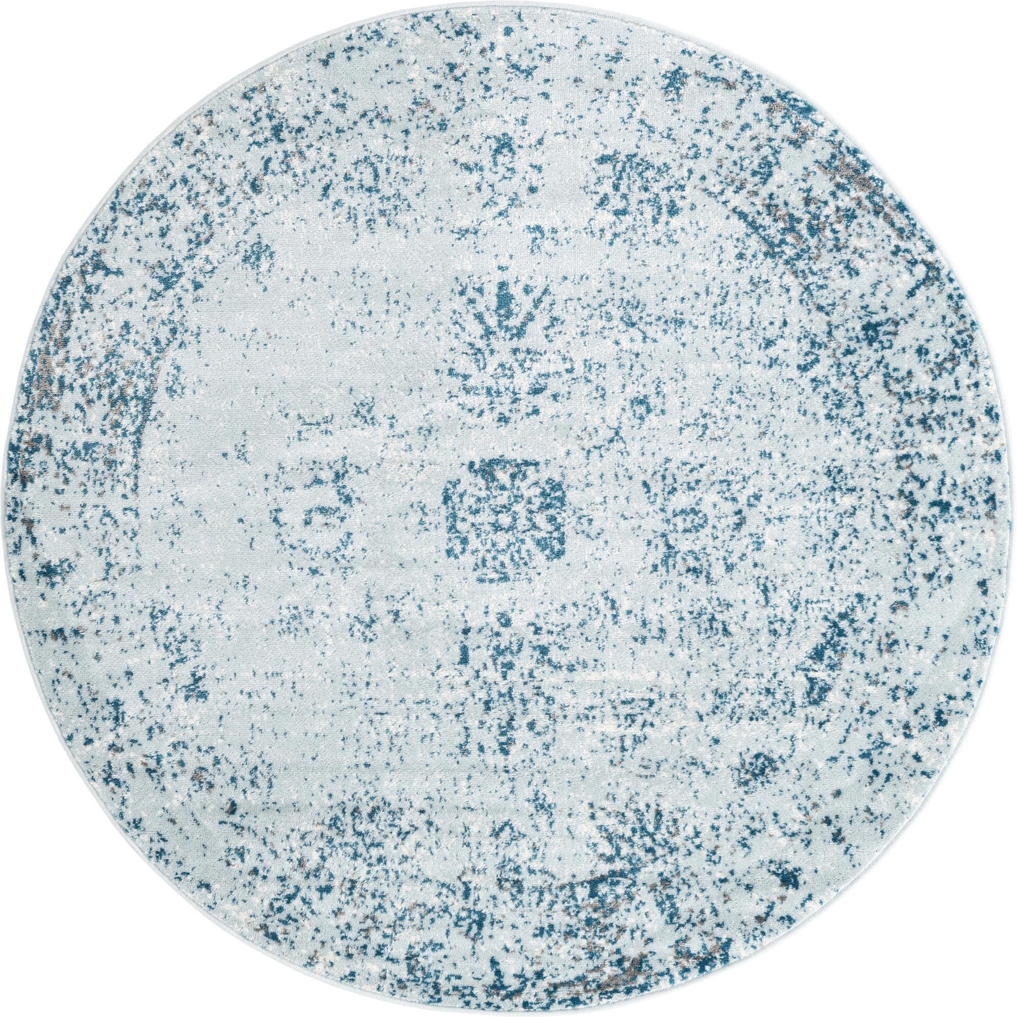 Sofia Light Blue and Ivory Round Floral Area Rug