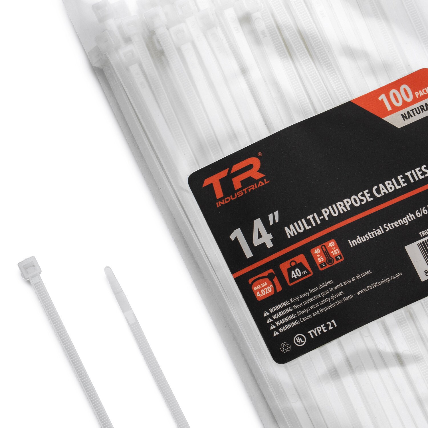 Nylon Cable Ties 4-18-N-1000-4" Natural/White 10,000Ct 18lb Tensile 1000 Pack 