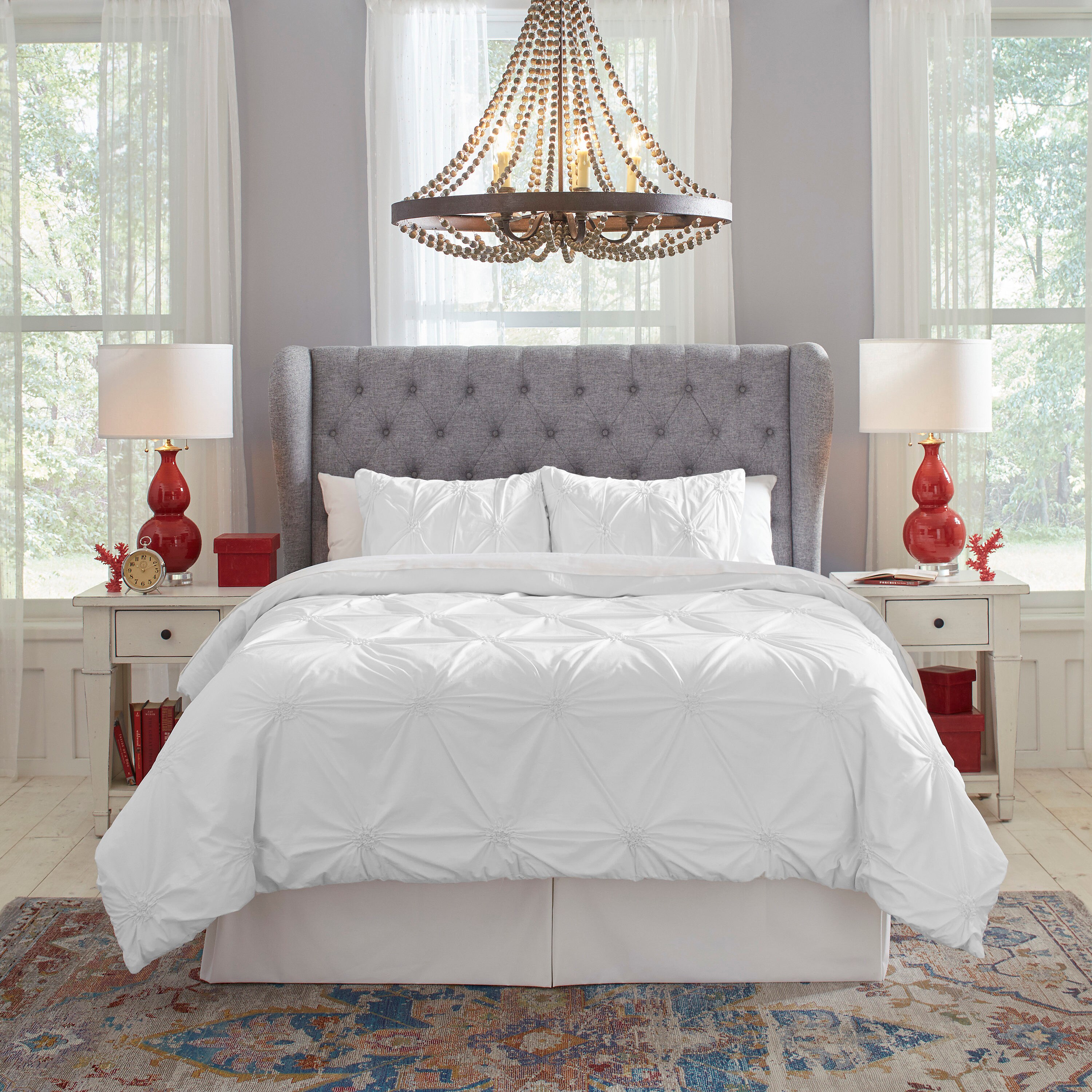 Pointehaven 200KSDSWHKC  Pin Tuck 100% Cotton Duvet Set 3-Piece White King/California King Duvet Set
